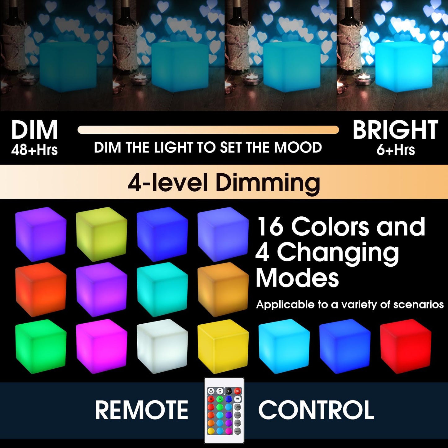 Frienda LED Mood Lamp - 4 Pcs Light Up Cubes, 16 Colors, Waterproof, 6 Inch, White, Model FR-Frienda-1180