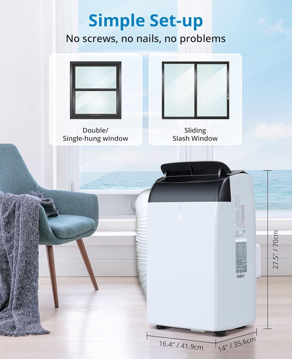 Garvee 14000 BTU Portable Air Conditioner, 3-in-1 Indoor AC Unit with Cooling, Dehumidifier, Fan, Follow Me, 24-Hour Timer, Remote Control & Window Kit for Bedroom, Home Office, Apartment, 750 Sq. Ft