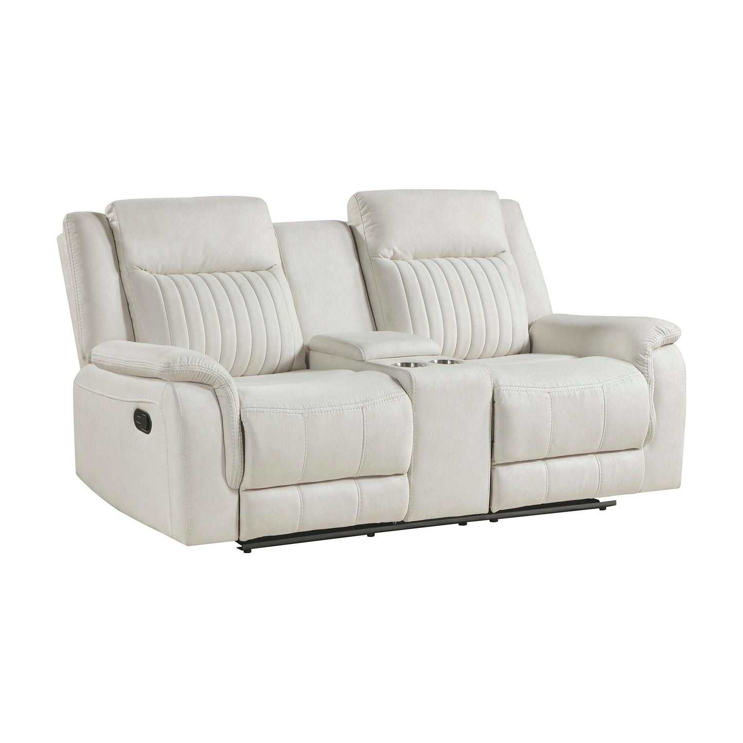 Lexicon Manual Double Reclining Loveseat, Polished Microfiber Manual Wall Hugger Loveseat Recliner for Living Room, Center Storage Console/Cup Holders, Easy Assembly, Beige