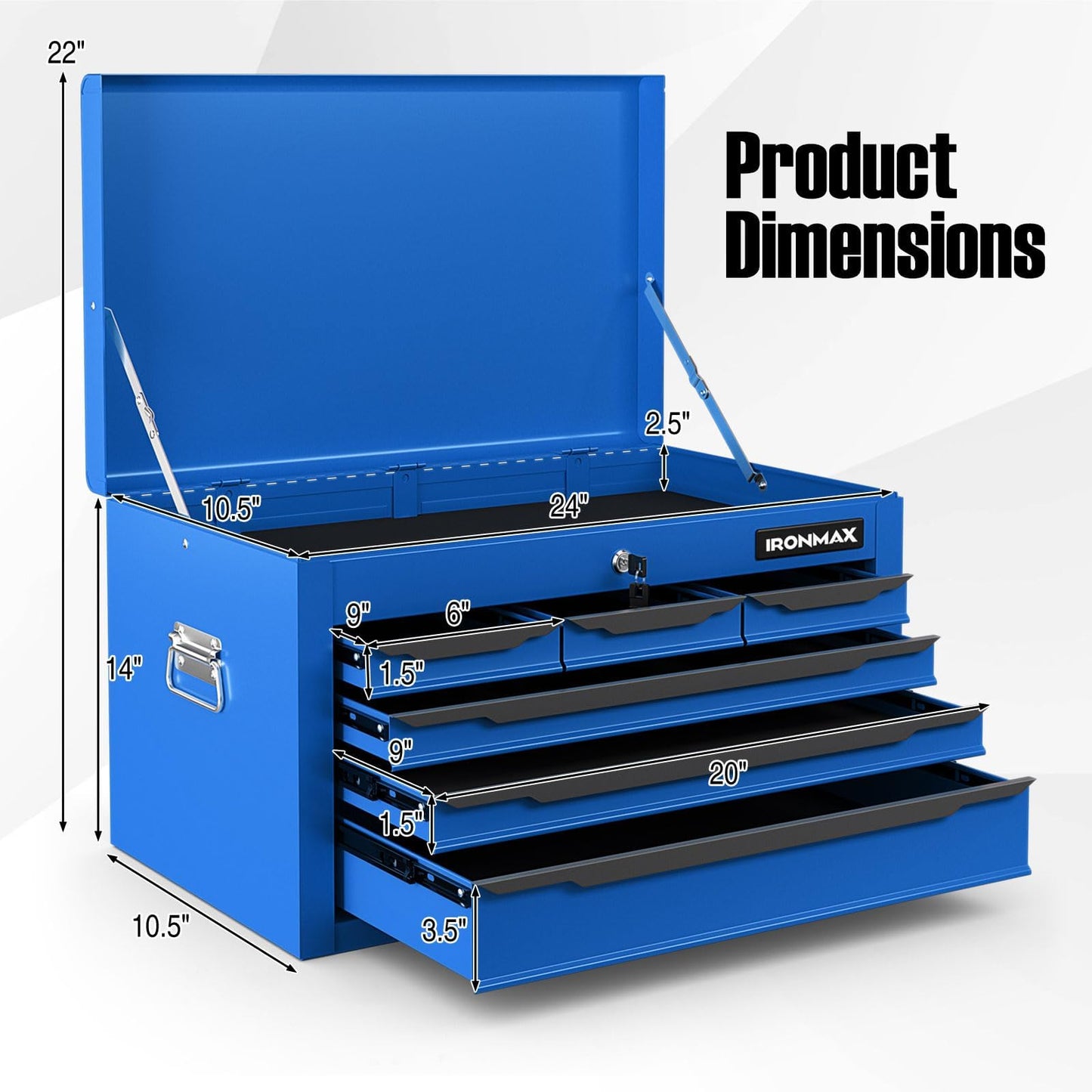 ERGOMASTER 24'' Steel Tool Box, Blue Metal Tool Box with 6 Drawers, Lockable Tool Chest Cabinet Storage Toolbox for Garage, Workshop