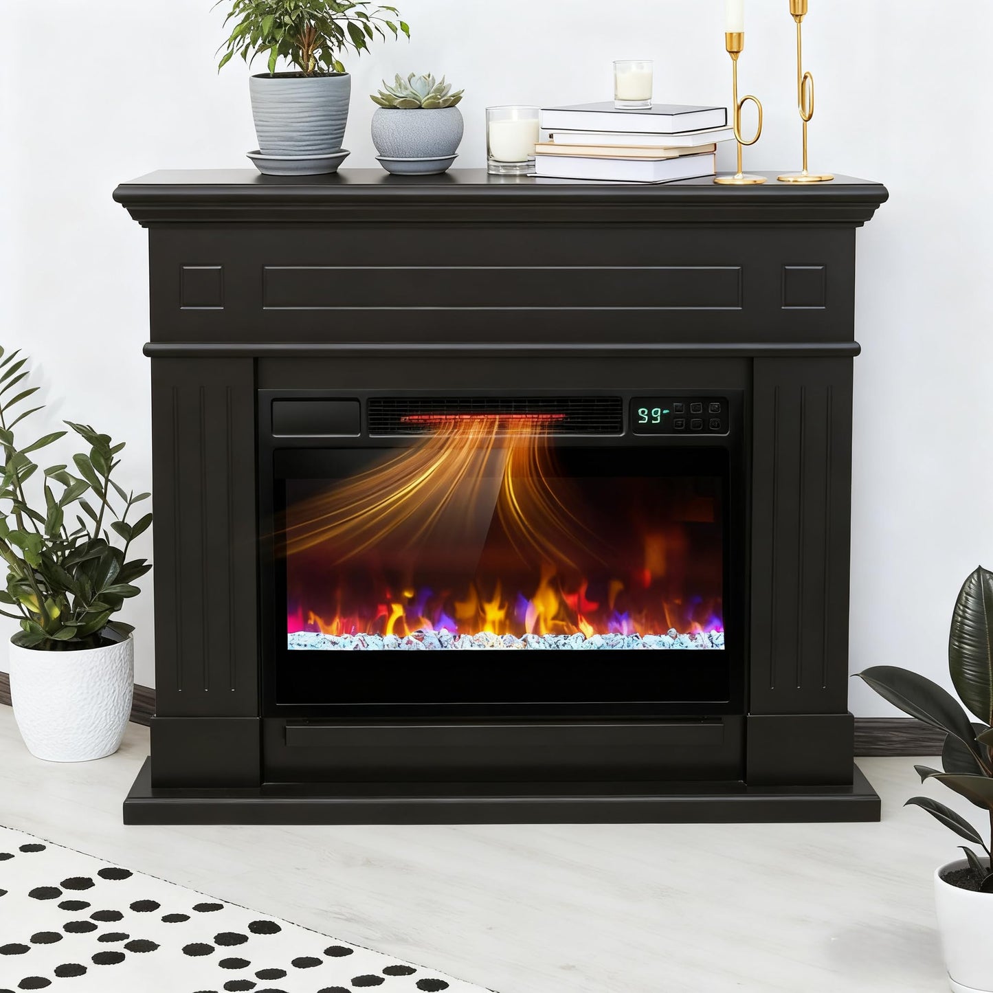 SIMOE 23" Electric Fireplace Inserts, 1500W Recessed Fireplace Heater with Remote Control, 6 Flame Colors & 5 Brightness, 8H Timer, Infrared Quartz Fireplace Insert for Indoor, 23" W x 17" H