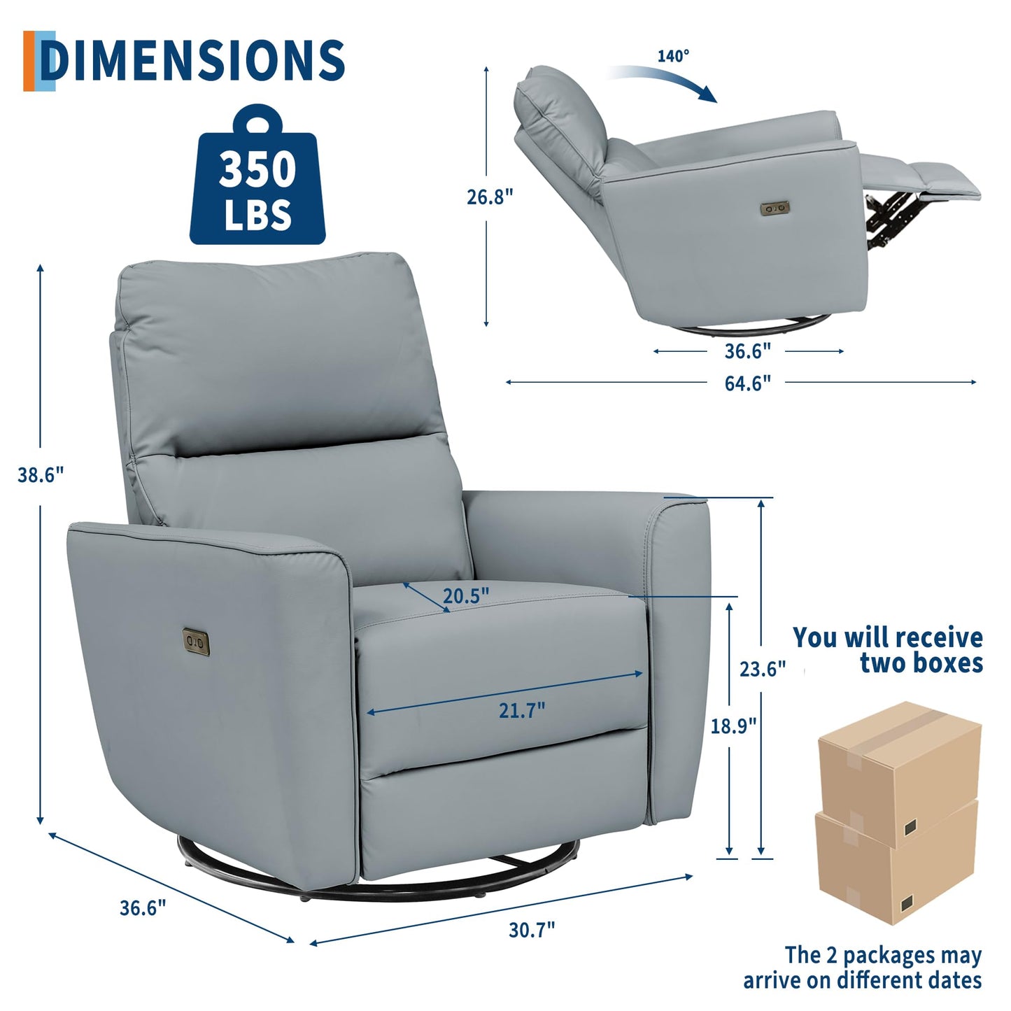 Garvee Power Swivel Glider Recliner Chair with USB Port & Lumbar Support – Effortless Rocking, Recline & Comfort for Living Room, Nursery & Home Theater