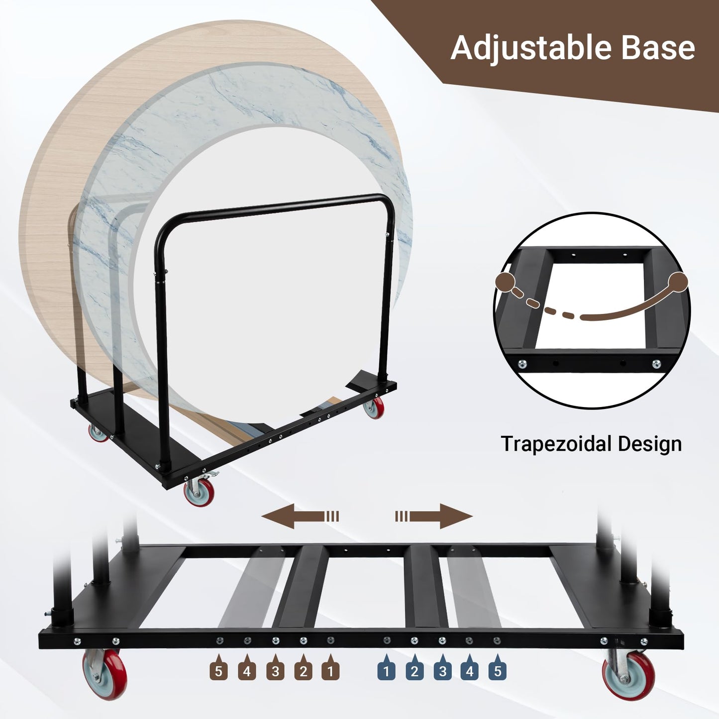 Eastrexon Folding Table Cart, Heavy Duty Table Dolly w/ 5" PU Swivel Wheels, Drywall Dolly Cart w/ 1800 LBS & 10 Table Capacity for Party Events, Hotel, Factory, Warehouse, (45.6" L x 29" W x 39" H)