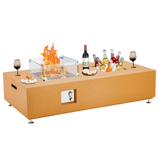 56" Propane Fire Pit Table with Ice Bucket, 50,000 BTU Dual-Use Outdoor Heater Set w/Wind Guard & Fire Glass for Patio, Backyard, Home, Parties