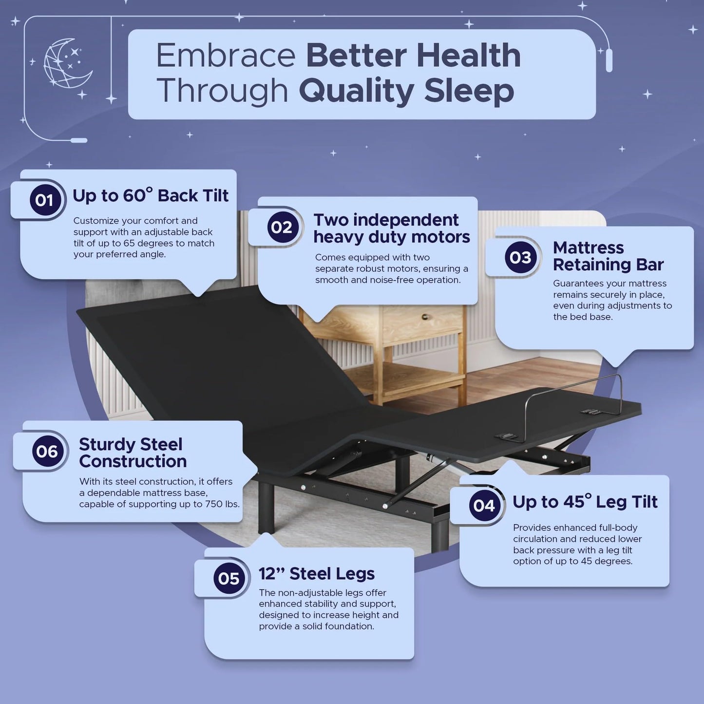 Celestial Aurora Adjustable Bed Base (Frame) + 10 inch Gel Memory Foam Mattress (Medium), Easy Assembly, Head and Foot Lift, Zero Gravity, Memory Positions, CertiPUR-US Bed - TwinXL
