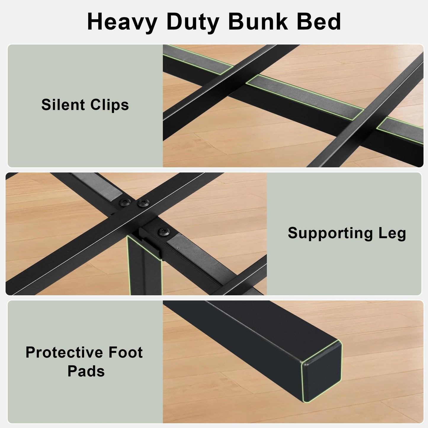 iPormis Heavy Duty Twin Over Full Bunk Beds, Metal Twin Bunk Bed Frame with 12.8" Guardrails, Loft Bed Frame for Kids and Teens, Reversible Ladder, Under Bed Storage Space, No Box Spring Needed, Black