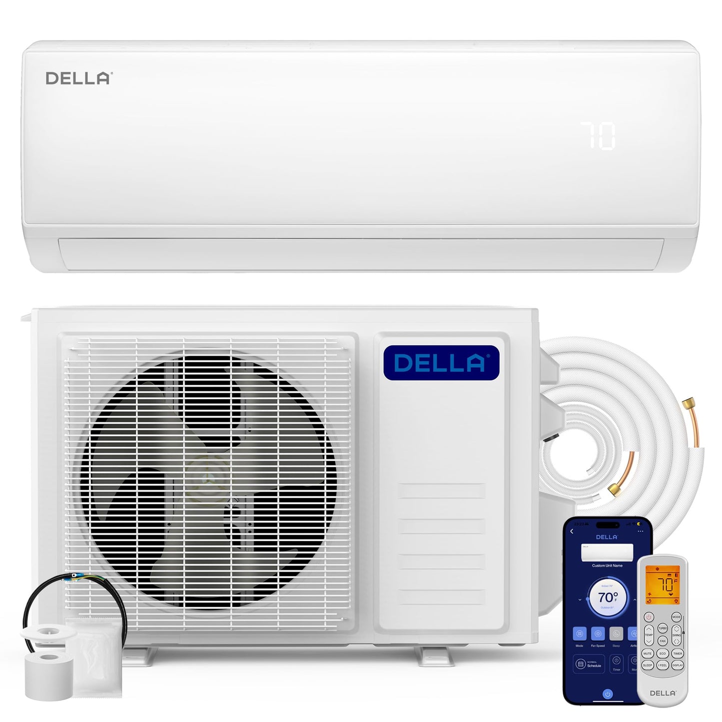 DELLA Econo Series 11500 BTU 115V Mini Split Air Conditioner with Heat Pump, Works with Alexa and Wifi, 17 SEER2 Cools up to 550 Sq. Ft, Ductless Inverter System, 16.4ft Installation Kit Included