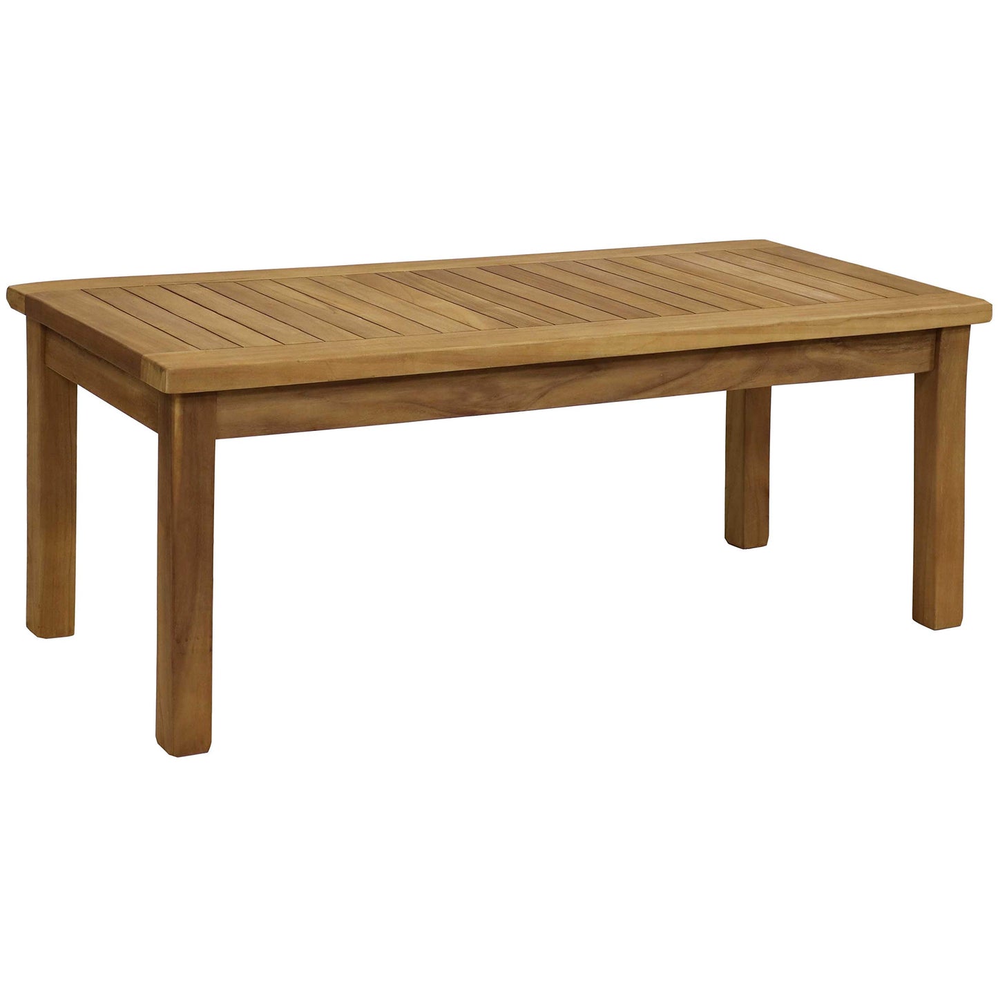 Sunnydaze 45-Inch Solid Teak Rectangular Outdoor Coffee Table - Patio Coffee Table for Outside - Light Brown Wood Stain Finish