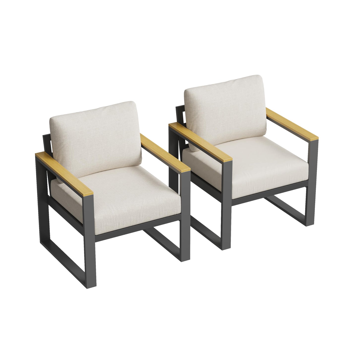 IDEALHOUSE Aluminum Patio Furniture Armchair Set of 2, Metal Outdoor Chairs with Upgraded Cushions, All-Weather Outdoor Single Sofa for Balcony, Garden, Deck, Backyard, Beige