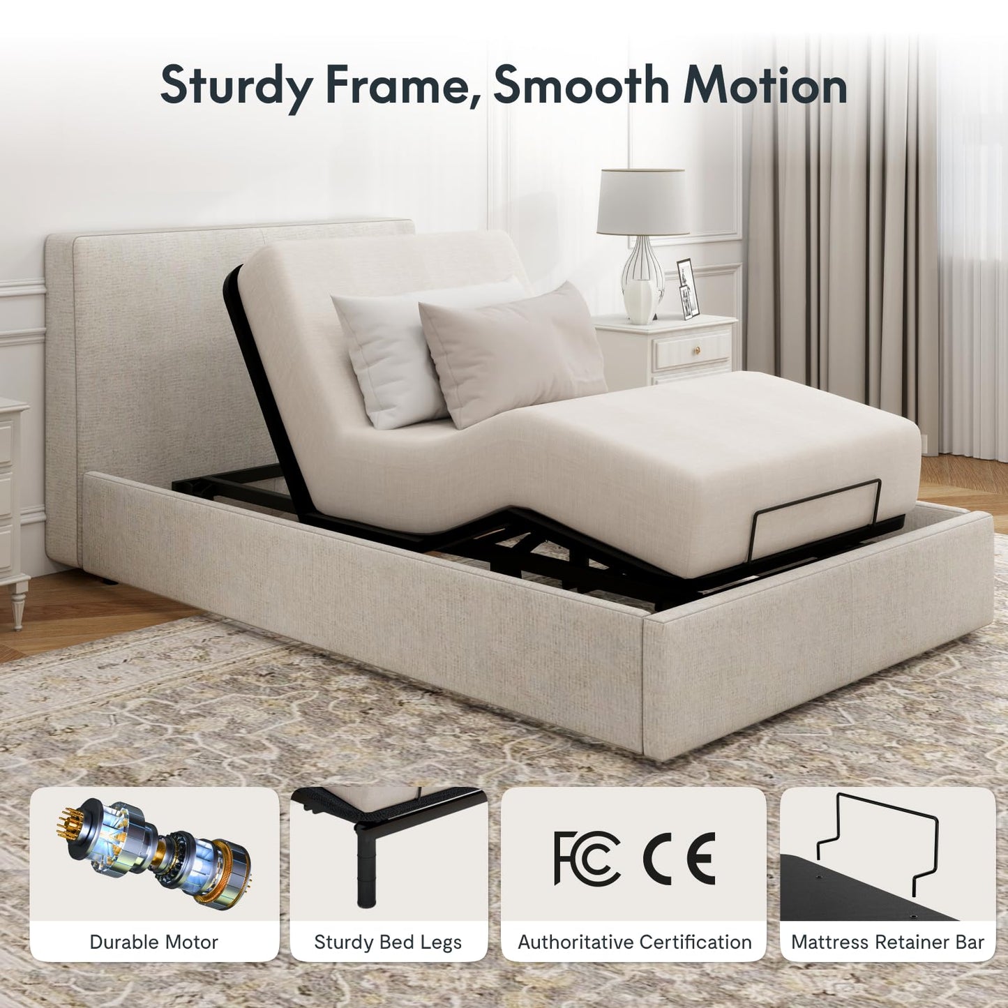FLEXISPOT Twin XL Adjustable Bed Frame Base,Segmented Design,Easy Assemble, Oxford Fabric Bedspread,Wired Remote,Whisper Quiet Durable Motor,Mattress Holder, No Box Spring.