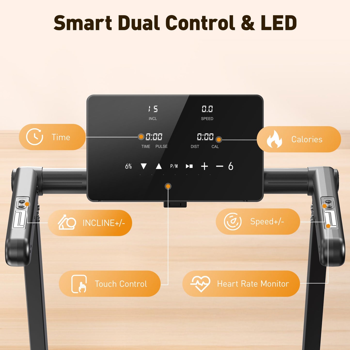 JAGJOG Treadmill for Home with 15% Auto Incline, 3.5HP Quiet Foldable Treadmill, 12 HIIT Programs, 14.96" Wide LED Touchscreen, Smart App & Heart Rate, 300 LBS Capacity, Fully Assembly（Black