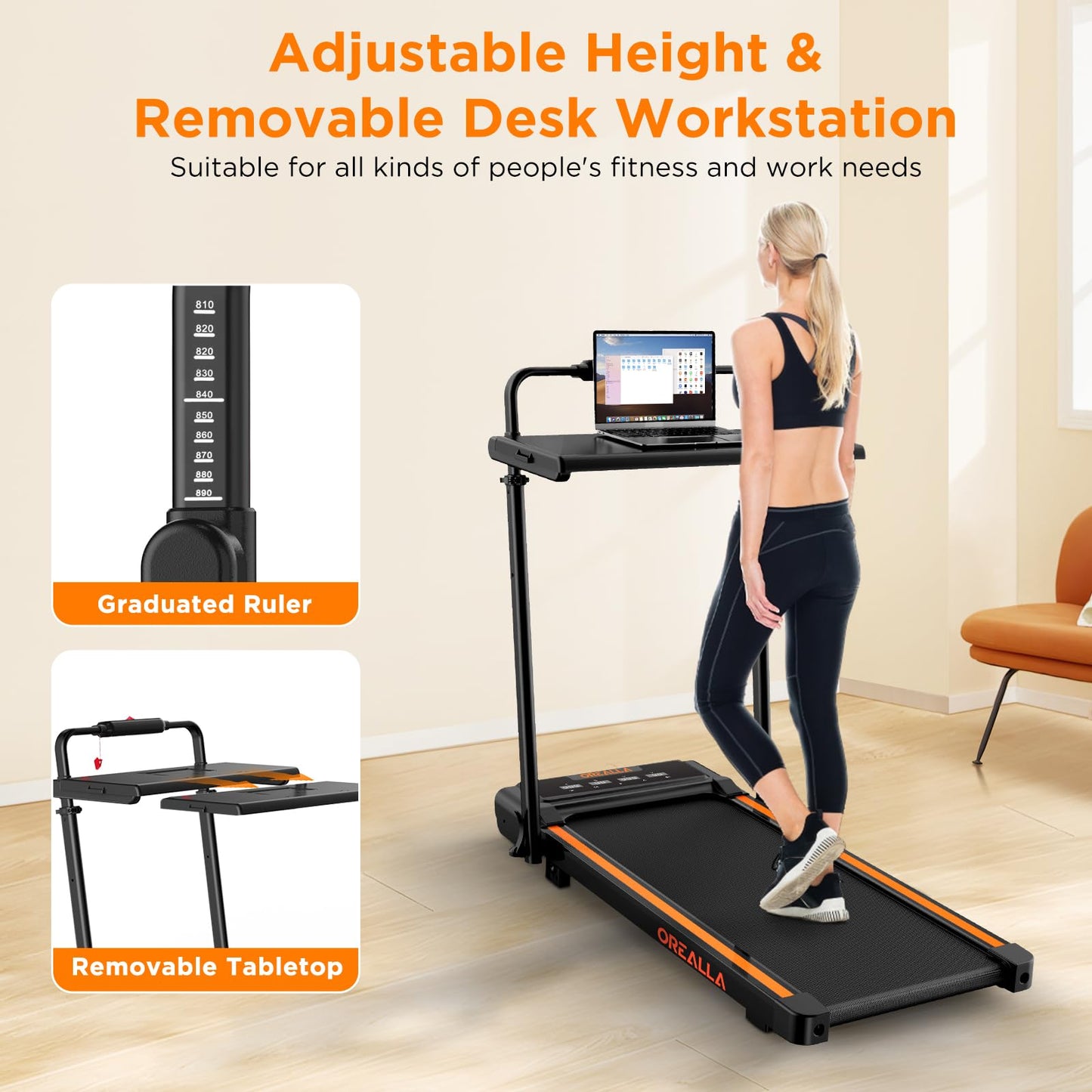 Walking Pad with 12% Incline, Under Desk Walking Pad Treadmill with Adjustable Height Handle Bar & Removable Desk, 3 in 1 3.5HP Foldable Treadmill 300lbs Capacity for Home Office with Remote Control