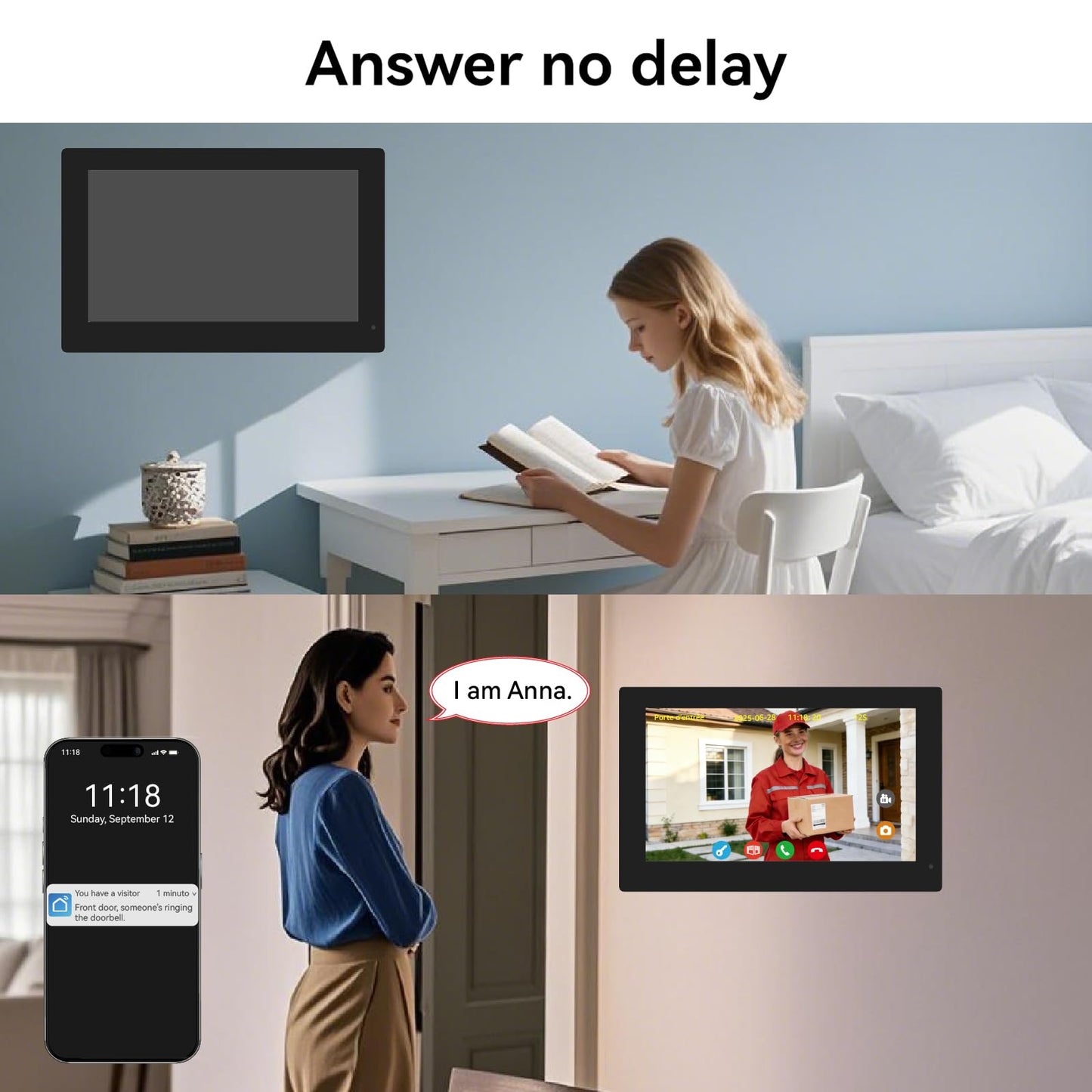 KeonBell Smart Home Video Intercom System,Wired Video Doorbell with 2X 7-inch Touch Screens,Remode Unlocking via App/RFID,Two-Way Audio,Night Vision,WIFI6 2.4/5GHz,2 Unit Household
