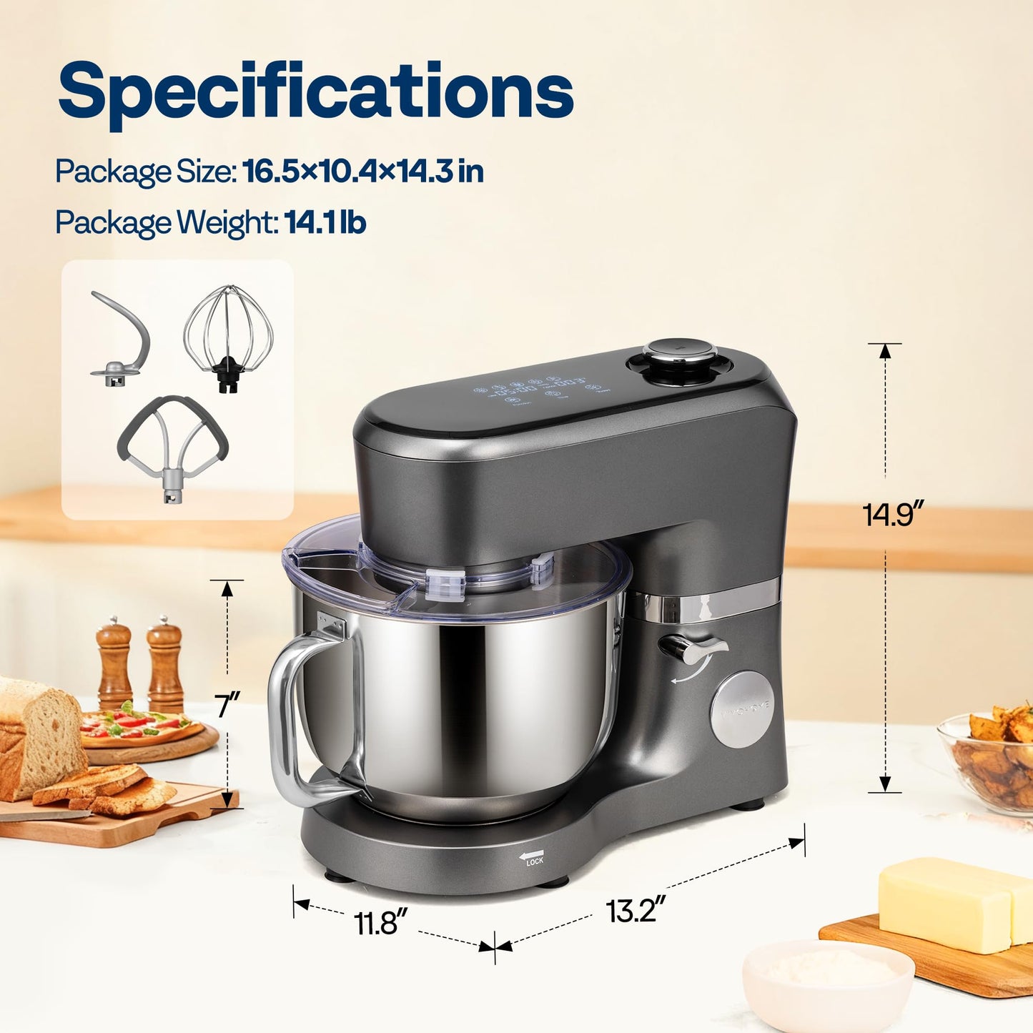 VIVOHOME Stand Mixer with Fermentation, One-Touch Presets Electric Dough Mixer with 6 Qt Bowl, Kitchen Standing Mixer for Baking, Cake with Flex Edge Beater, Bread Hook, Whisk, Gray