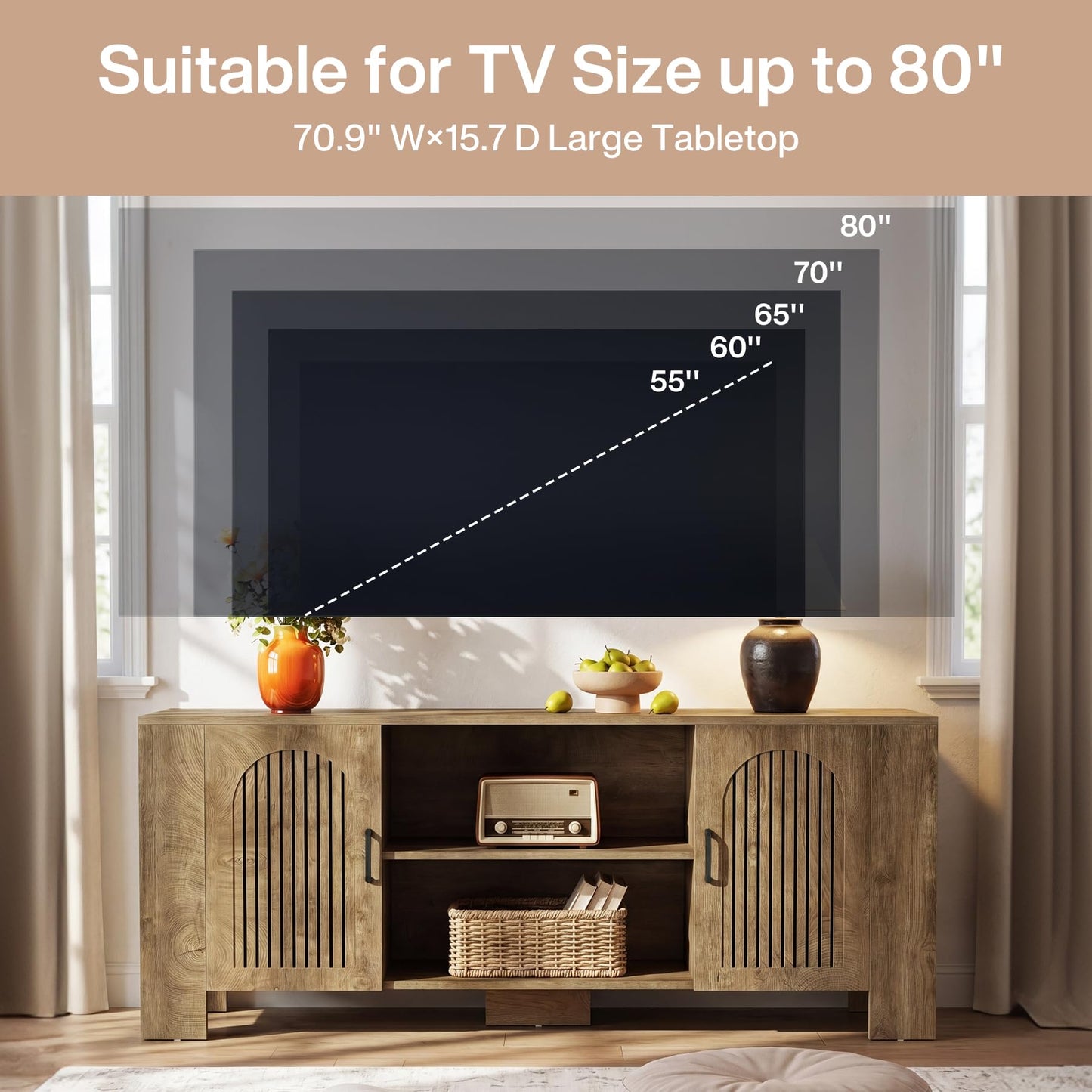 Tribesigns 70.8" Long TV Stand for 65/70/75 Inch TVs, Wood Large Entertainment Center with Storage Cabinets & Shelves, Modern Minimalist TV Console for Living Room, Bedroom, Apartment, Brown