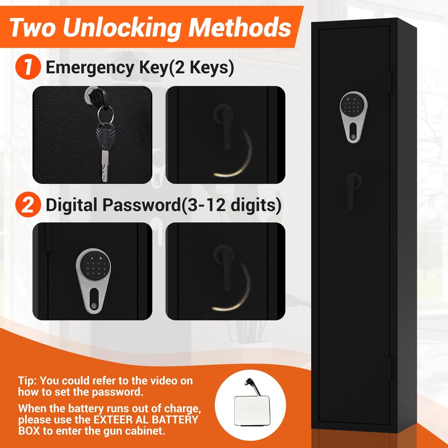Rifle & Pistol Gun Safe, Quick Access with Fingerprint Lock & Backlit Digital Keypad, Heavy Duty Gun Cabinet with Removable Shelves, Pistol Pockets & Dual Alarm - Home Security Shotgun Locker