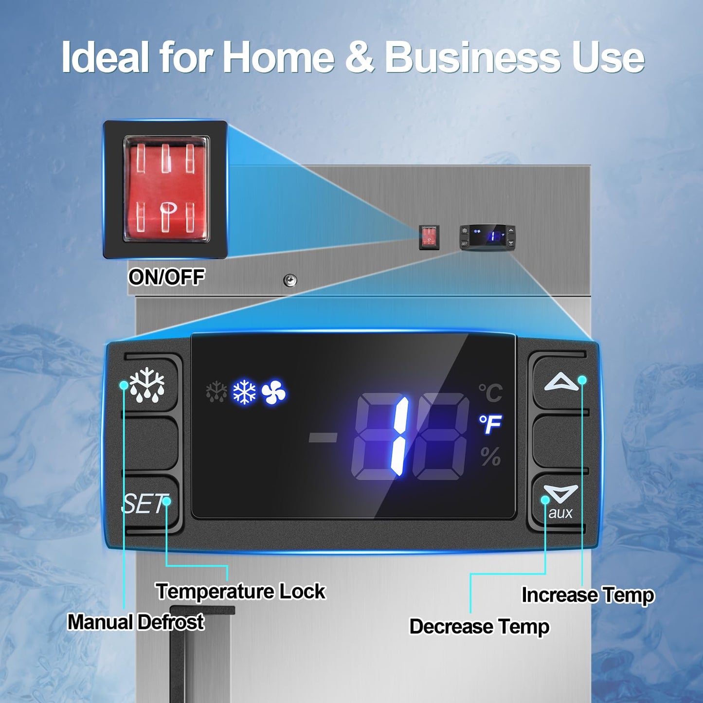 Tylza 27.5" Commercial Reach-in Freezer, Fan Cooling, Solid Stainless Steel Single Door, 530.6L