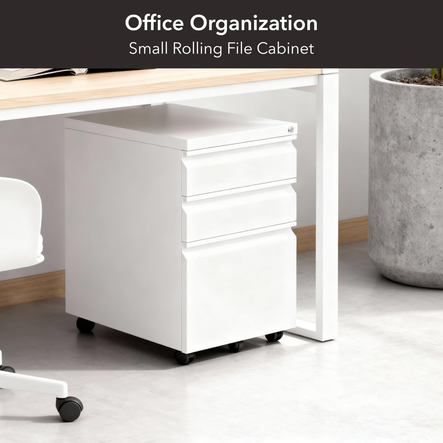 Mount-It! 3 Drawer File Cabinet with Lock and Wheels, Under Desk Storage Filing Pedestal for Home Office, No Assembly Small Rolling File Cabinet for Legal, Letter, and A4 Files in White