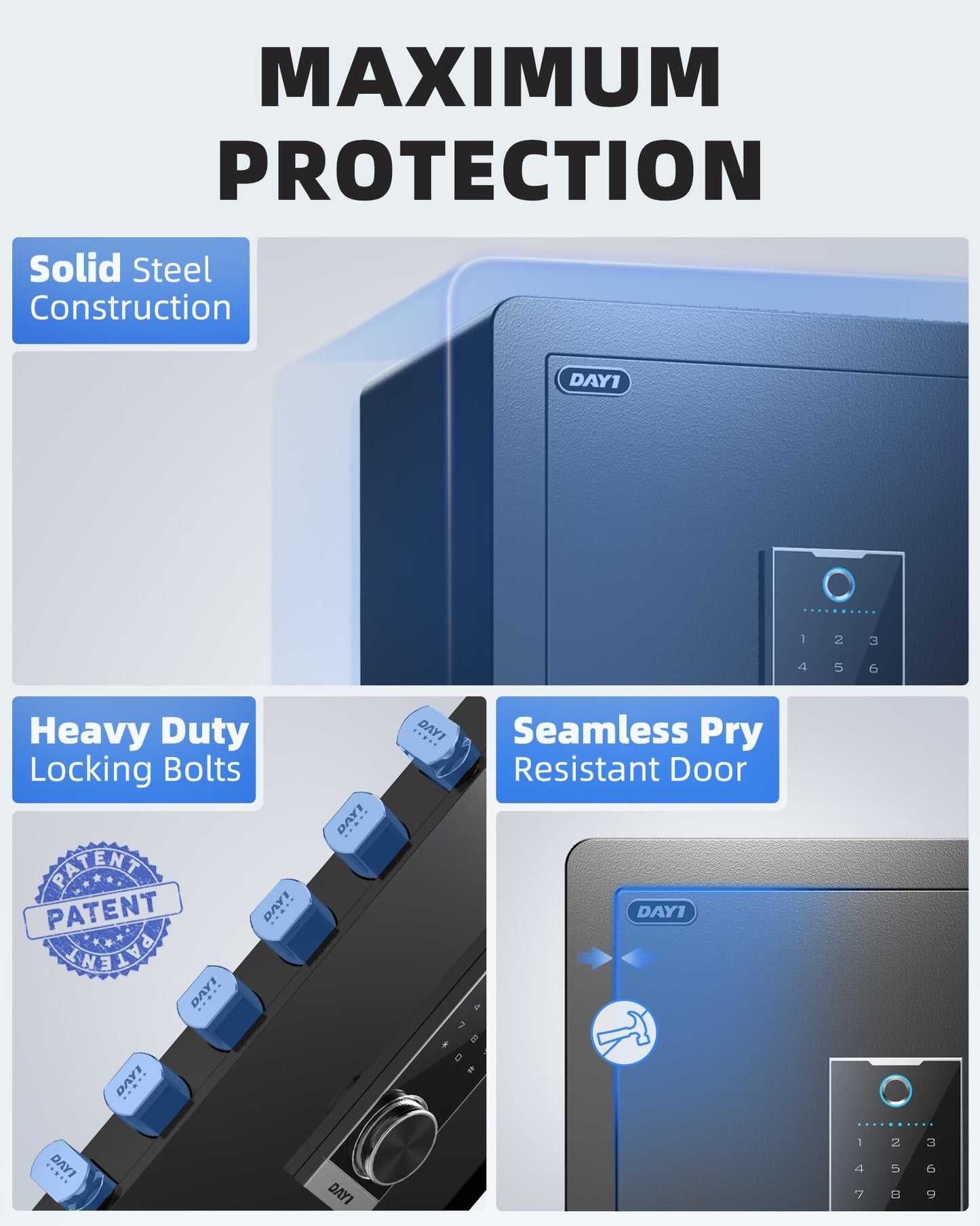DAYI Biometric Fingerprint Safe Box, 3.0 Cu. Ft. Home Safes with Fireproof Bag, Digital Touchpad Security Safe for Money Cash Documents, Dual Alarm System - 60 Pro