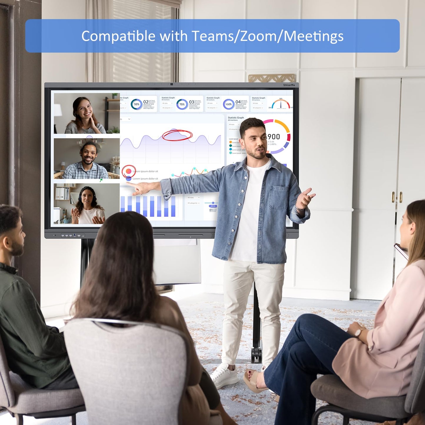 Shiarffe X5 Smart Board 75 Inch 4K Interactive Whiteboard