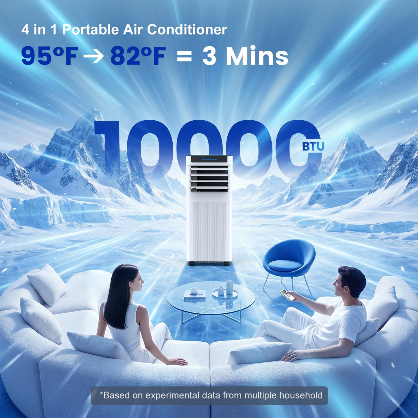 10000 BTU Portable Air Conditioners, Portable AC up to 450 Sq.Ft,4 in 1 Portable AC Unit with Cool,Dehumidifier,Fan Modes&Sleep,Remote Control&24H Timer,AC Unit for Bedrooms
