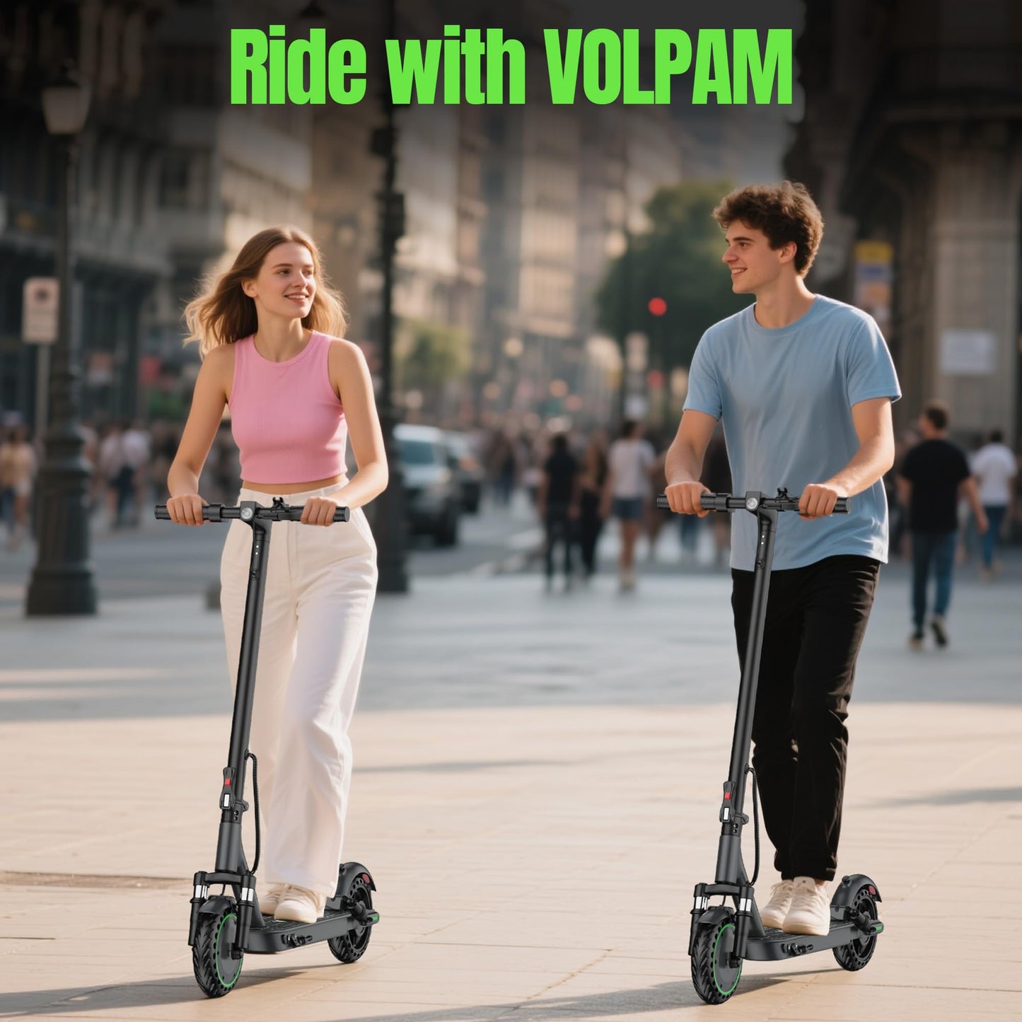 VOLPAM Electric Scooter with 8.5"/10" Solid Tire, 350W/500W Powerful Motor & 19/22 MPH Top Speed, 16-28 Miles Long Range, Folding E Scooter Choice