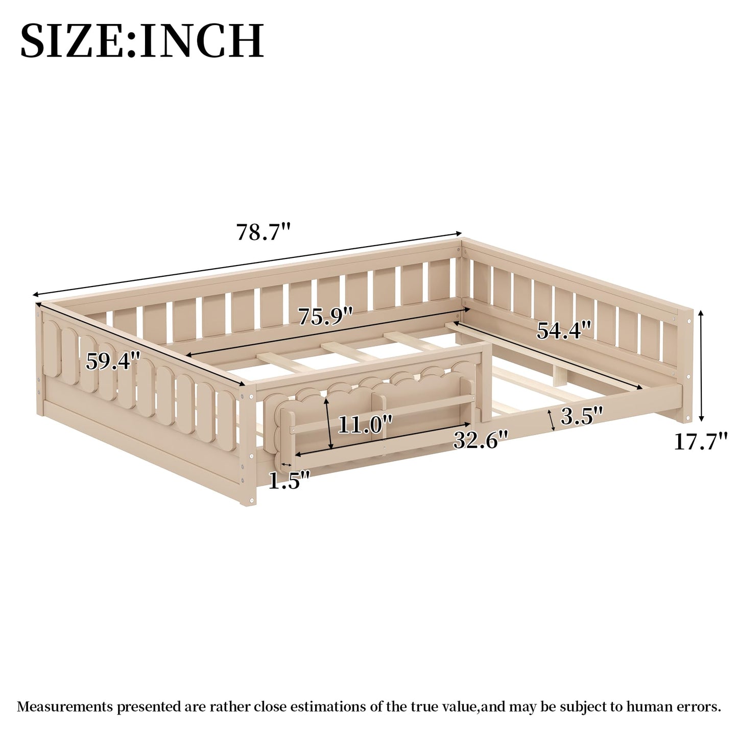 Merax Full Size Platform Bed with Guardrail, Storage Bookshelves - Solid Pine Wood & MDF, No Box Spring Needed, High Weight Capacity (600lbs), Easy Assembly, Natural