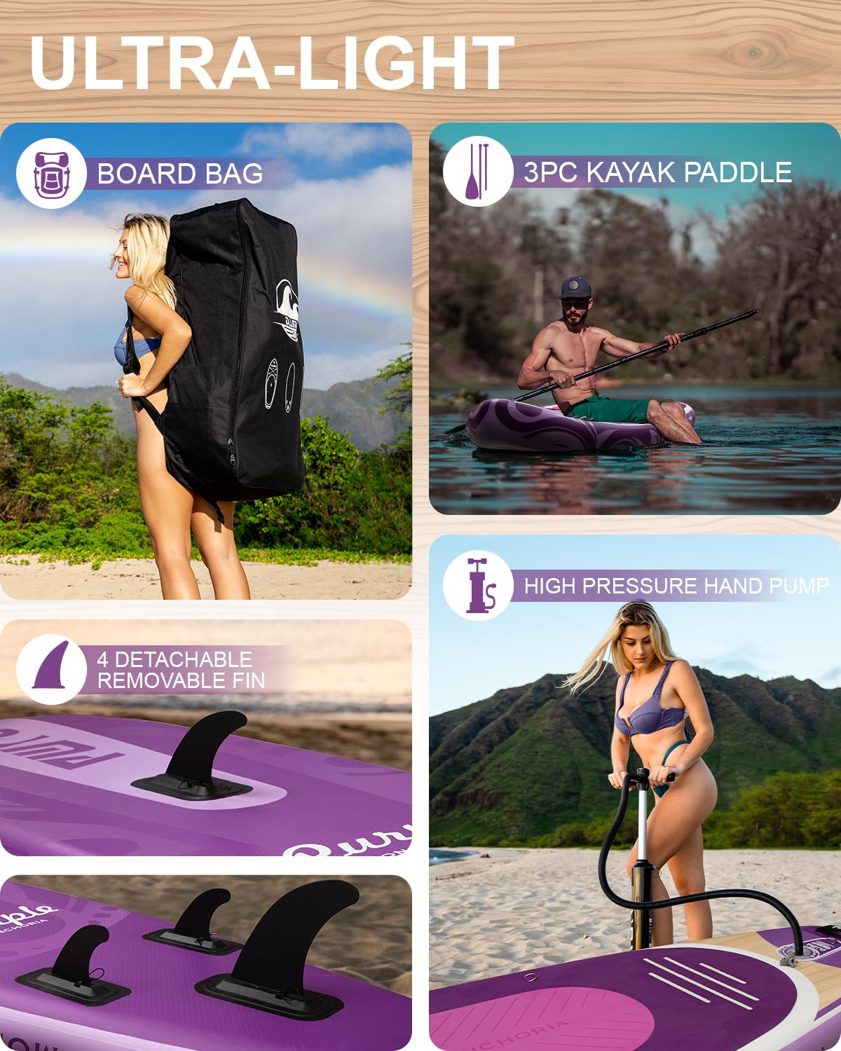DAMA 11'*34"*6" Stand Up Paddle Board, Inflatable Paddle Board,Inflatable Paddle Boards for Adults w/a Wide, Smooth and Non Slip Deck, Versatile Styles, Suitable for Adults and Teenagers,Purple.
