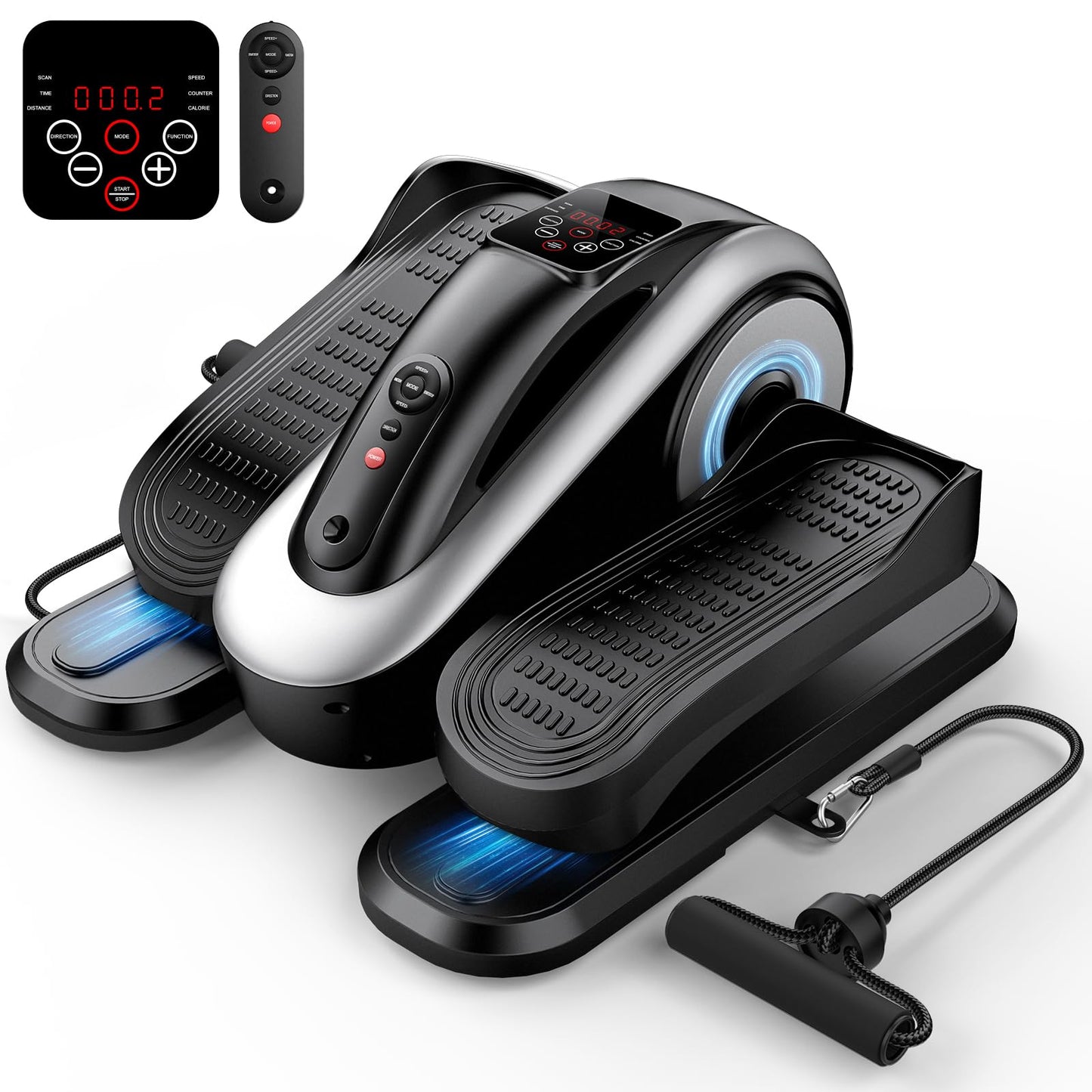 LVPIMAN Under Desk Elliptical Machine for Seniors, Large Size Electric Leg Exerciser with 12 Adjustable Speeds & 12 Modes, Remote Control, Elastic Rope, Manual & Auto Mode for Home Office Use