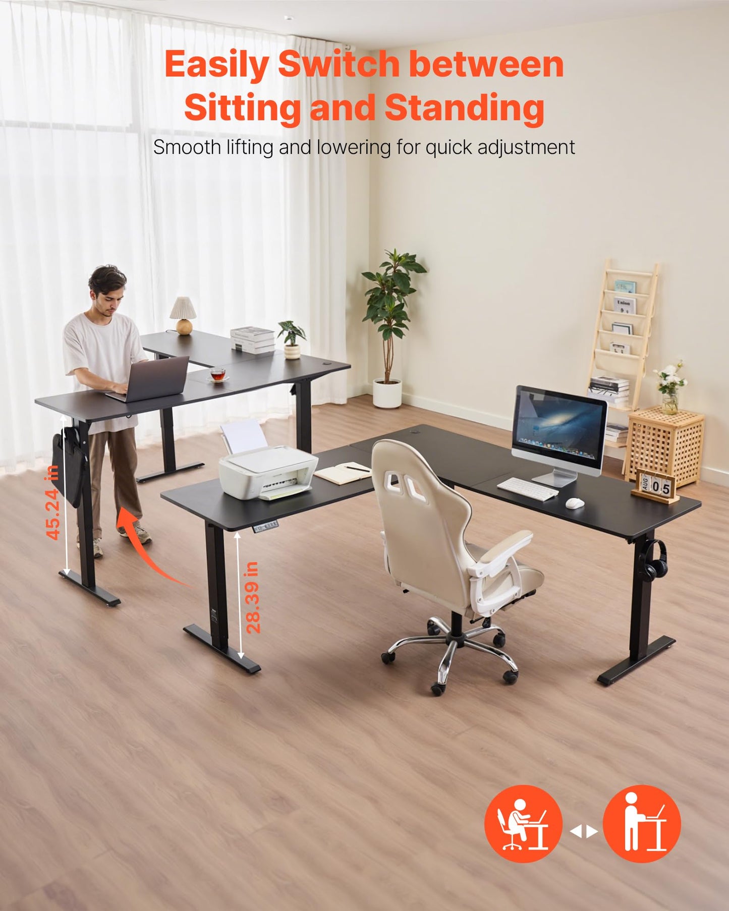 VEVOR L Shaped Standing Desk 71 x 71 inch, 3 Memory Height Adjustable, Electric Corner Standing Desk with Dual Motor, 2 Hooks & Cable Hole, Heavy Duty Carbon Steel Sit Stand Computer Workstation Table
