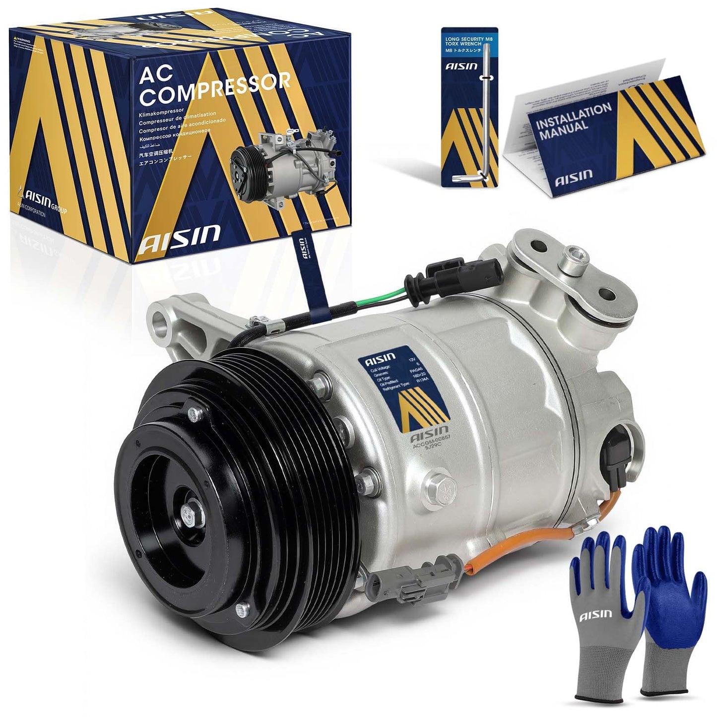 AISIN AFTERMARKET ACCGM-00857 Air Conditioner AC Compressor - Compatible with Buick LaCrosse 2012 3.6L, Cadillac SRX 2012-2016 3.6L - with 6-Pulley Groove, with Clutch