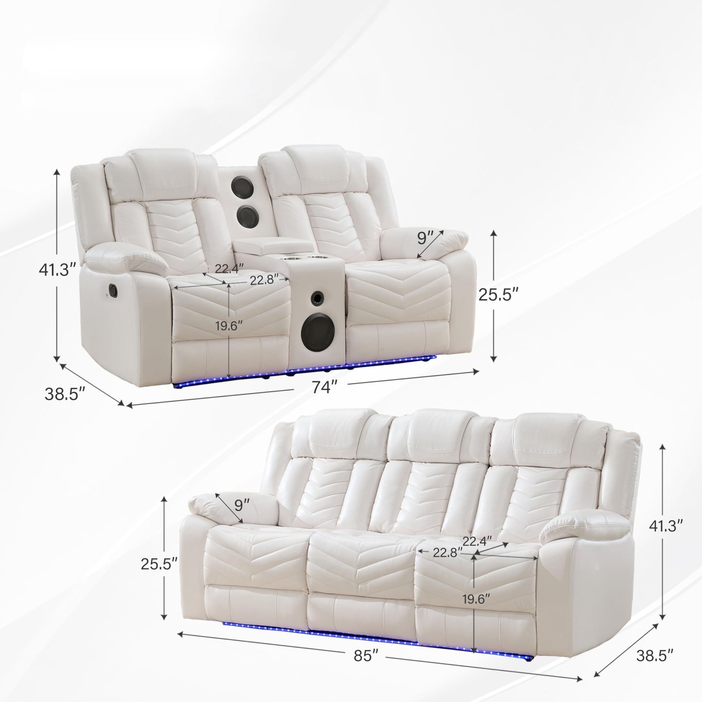 KEIKI 2-Piece Power Reclining Sofa Sets, Technical Leather Loveseat Sofa & 3 Seat Sofa, Living Room Furniture Set with Electric Recliners, Wireless Charger, Cup Holder, Storage Armrest, White
