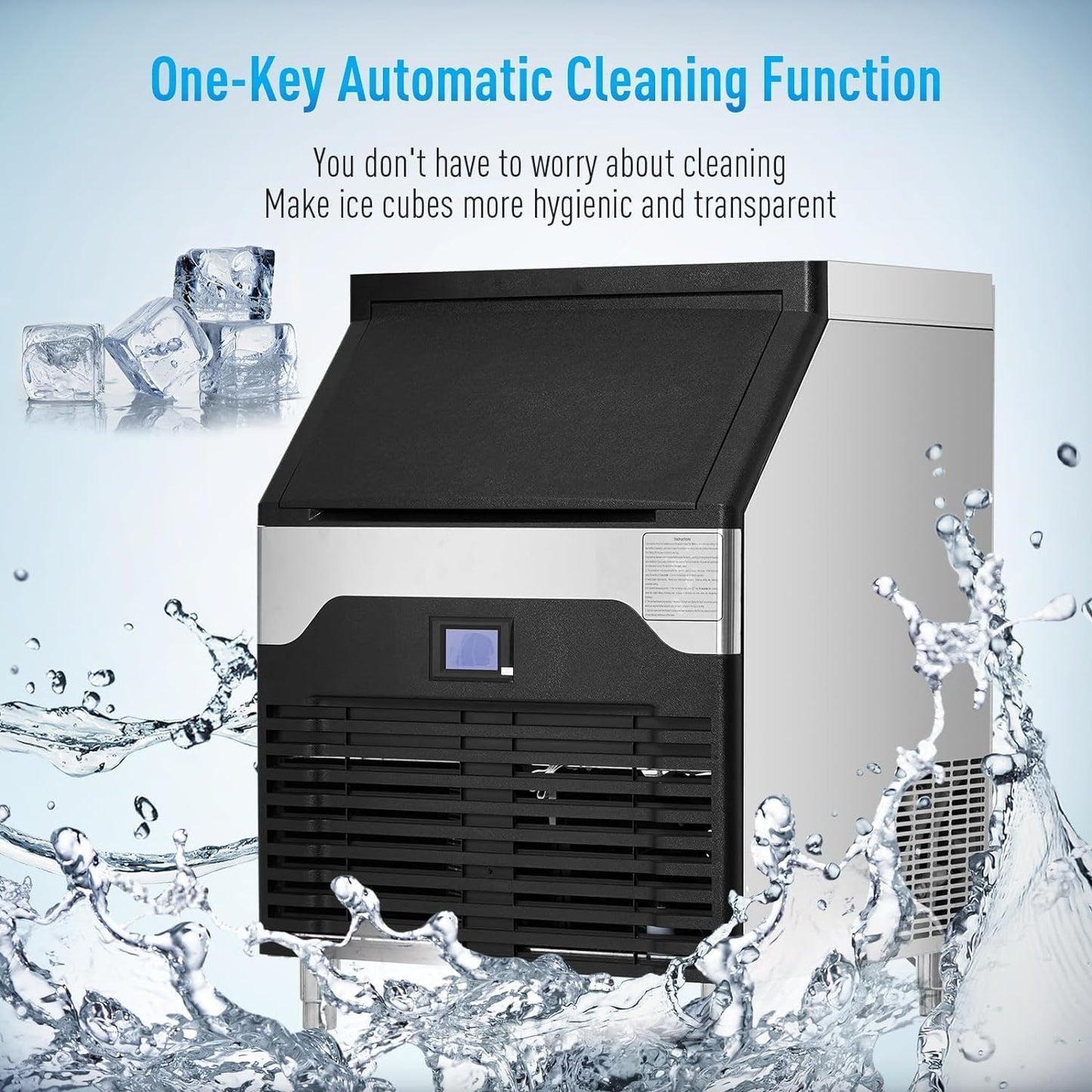 Commercial Ice Maker Machine, 260LBS/24h Stainless Steel Under Counter Ice Machine with 150LBS Ice Storage Capacity Freestanding Ice Machine