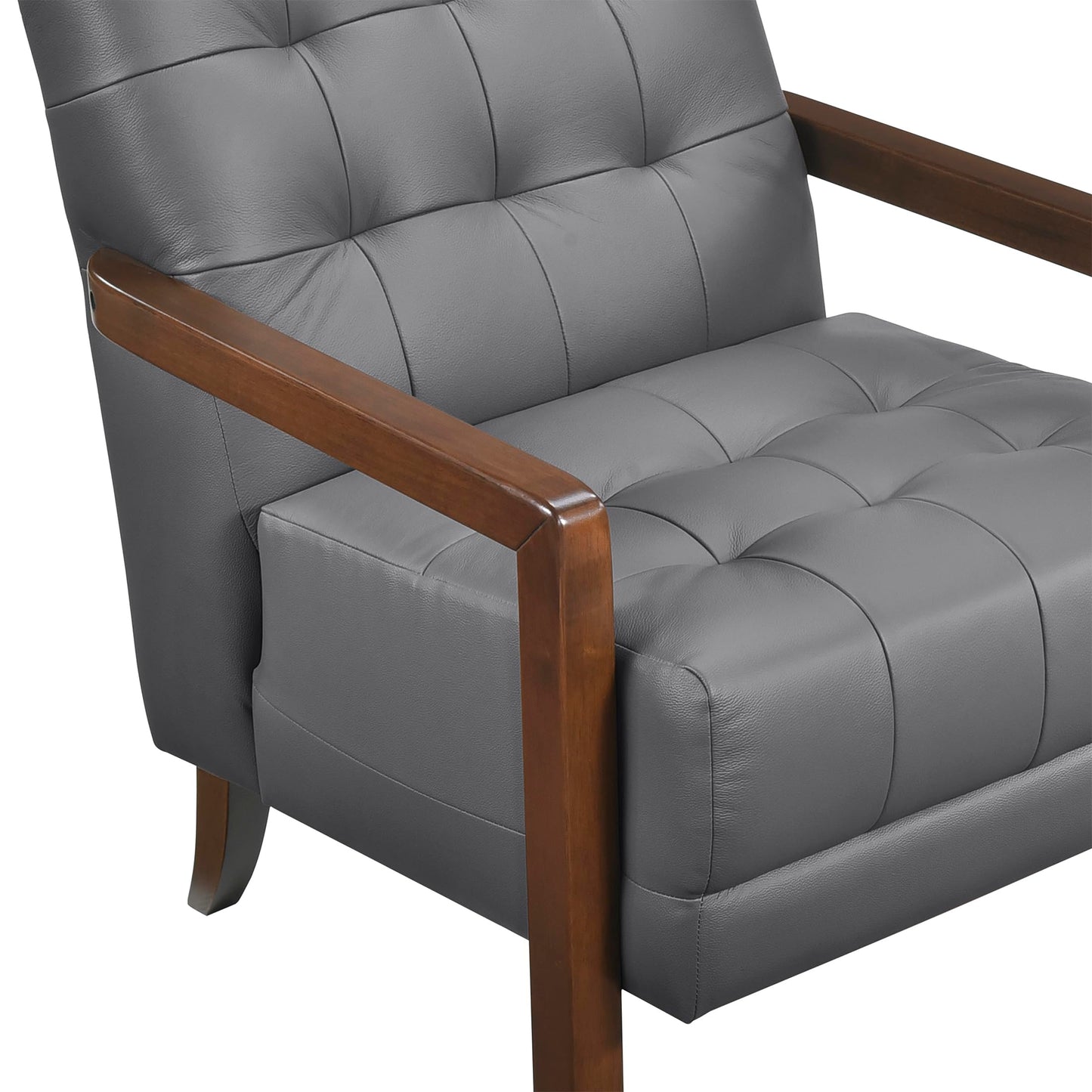 Lexicon Modern Accent Chair, Luxury Genuine Leather Match Living Room Chair with Tufted Cushions, Solid Wood Frame and Arm Rest, Comfy Upholstered Single Seat for Bedroom/Reading/Office, Dark Gray