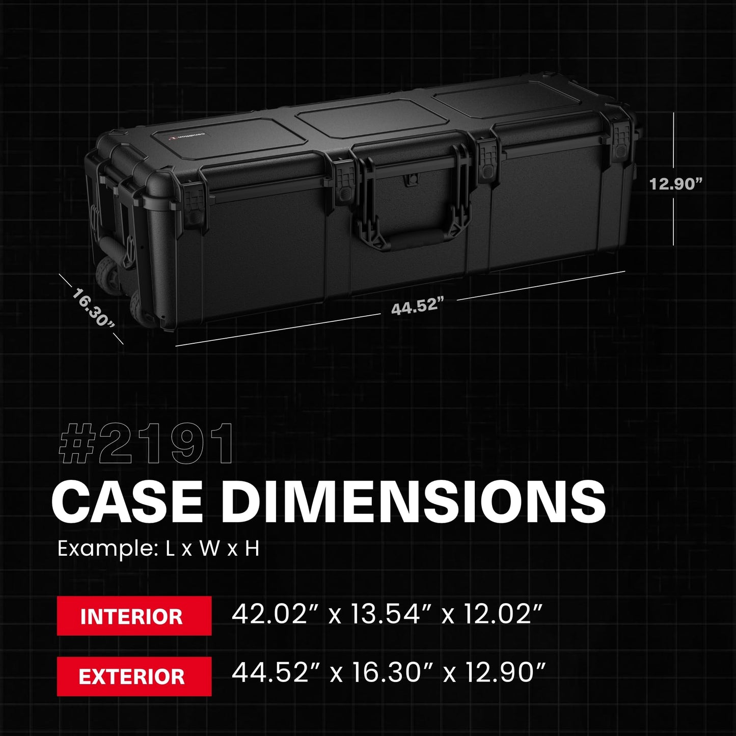 Condition 1 45" Waterproof Hard Case w/Wheels & Pluckable Foam – Lockable, IP67-Rated Waterproof, TSA Approved Storage Trunk for Gear, Camera, Equipment – Black, Made in USA, 44.52"x16.30"x12.90"