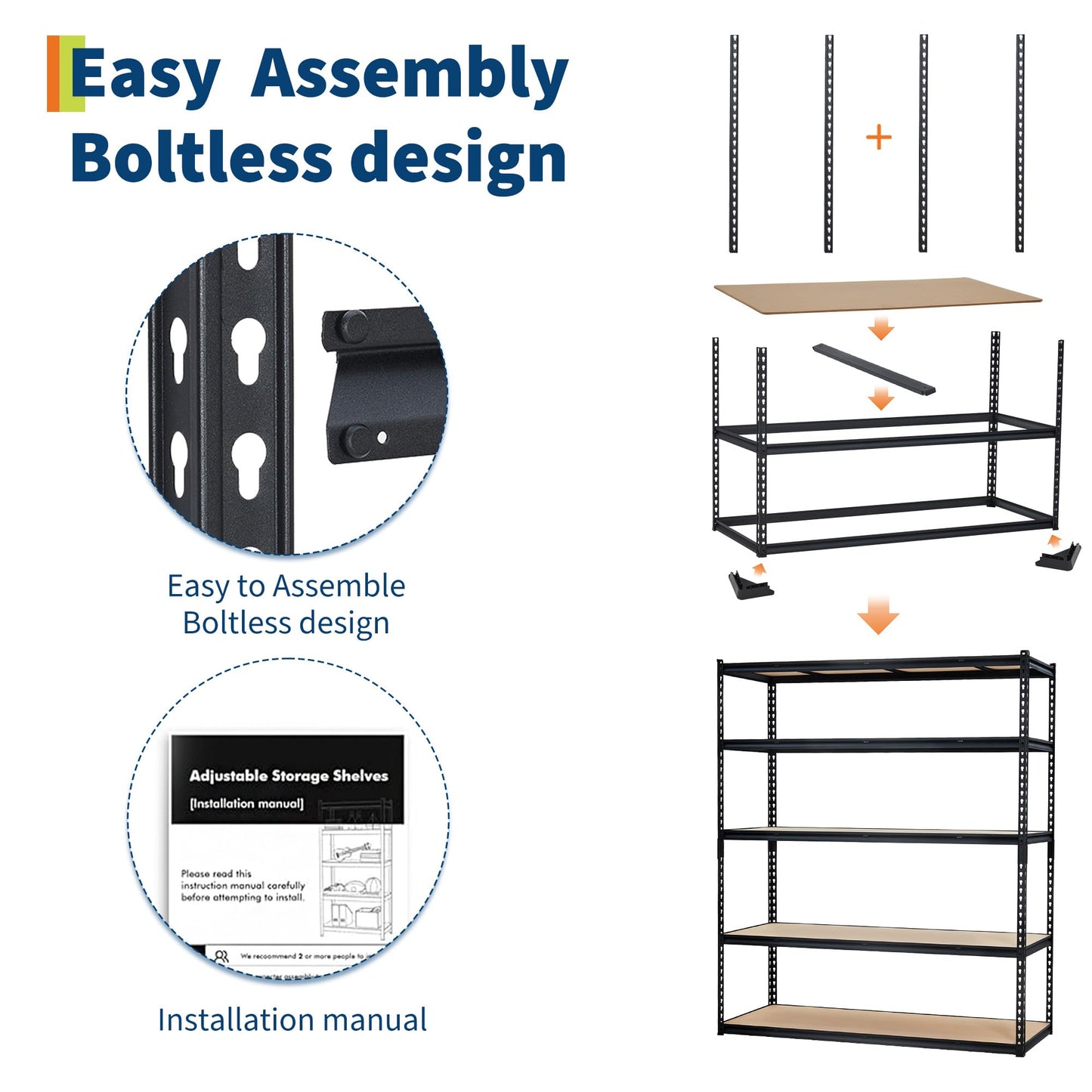 Garage Storage Shelves 5 Tiers, Heavy Duty Storage Shelving Racks with 3000 LBS Capacity, 60 " L x 24 in W x 72 in H Metal Adjustable Shelving Unit for Kitchen Pantry Basement Bathroom Laundry