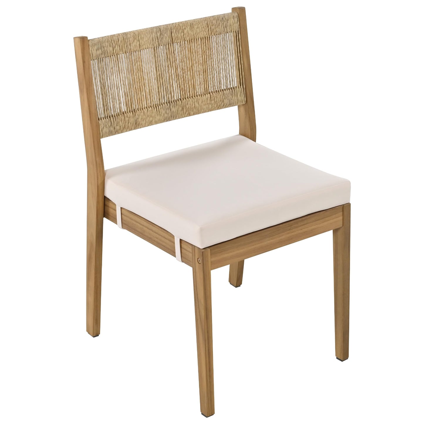 Merax Wood Outdoor Dining Table Set for 4,All Weather Patio Chairs with Soft Cushions and Jute Rope Knitted Back