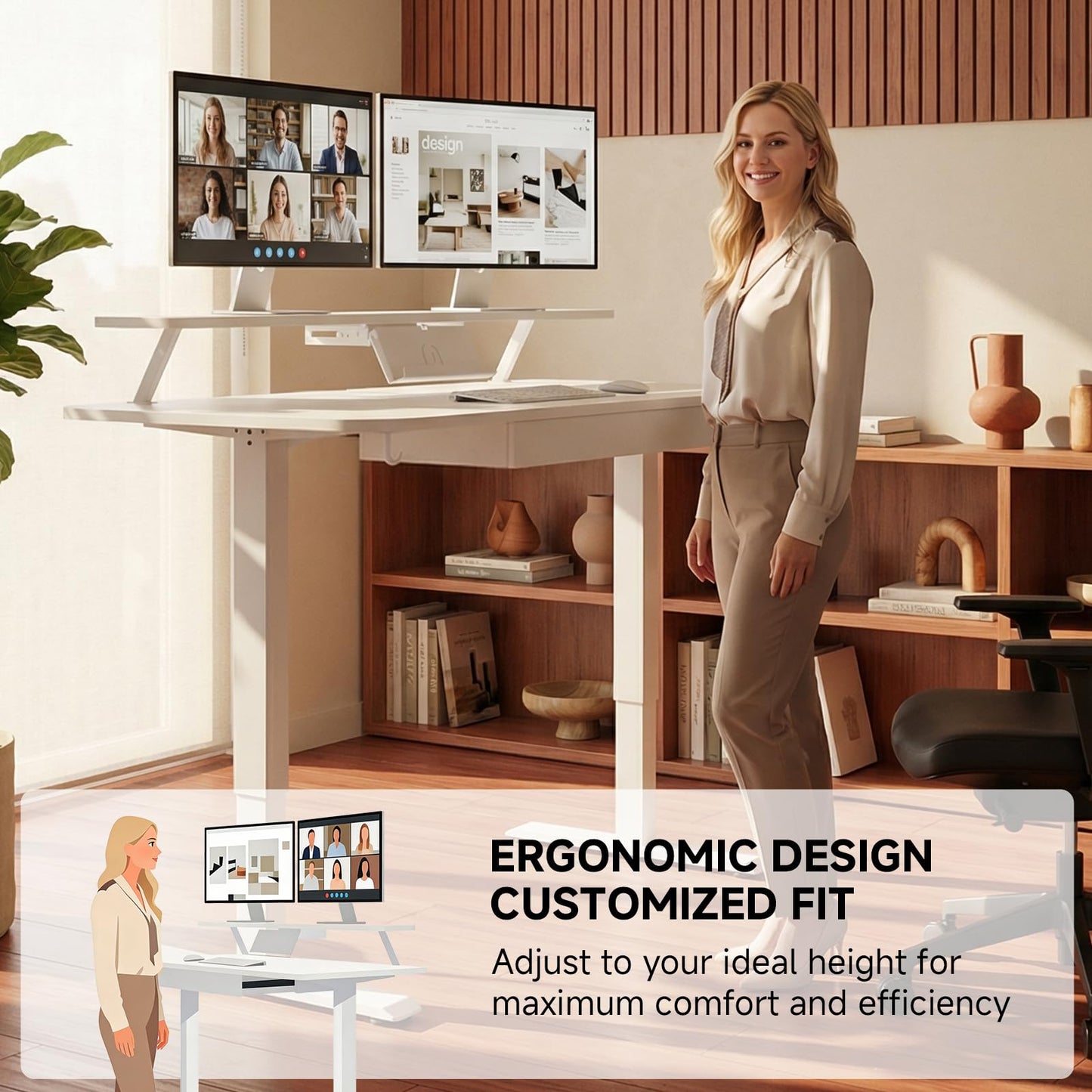 COMHOMA Electric Standing Desk with Drawers, 48 x 24'' Sit Stand up Desk with Monitor Stand, Laptop Stand, Height Adjustable Ergonomic Home Office Computer Desk with Memory Preset Controller