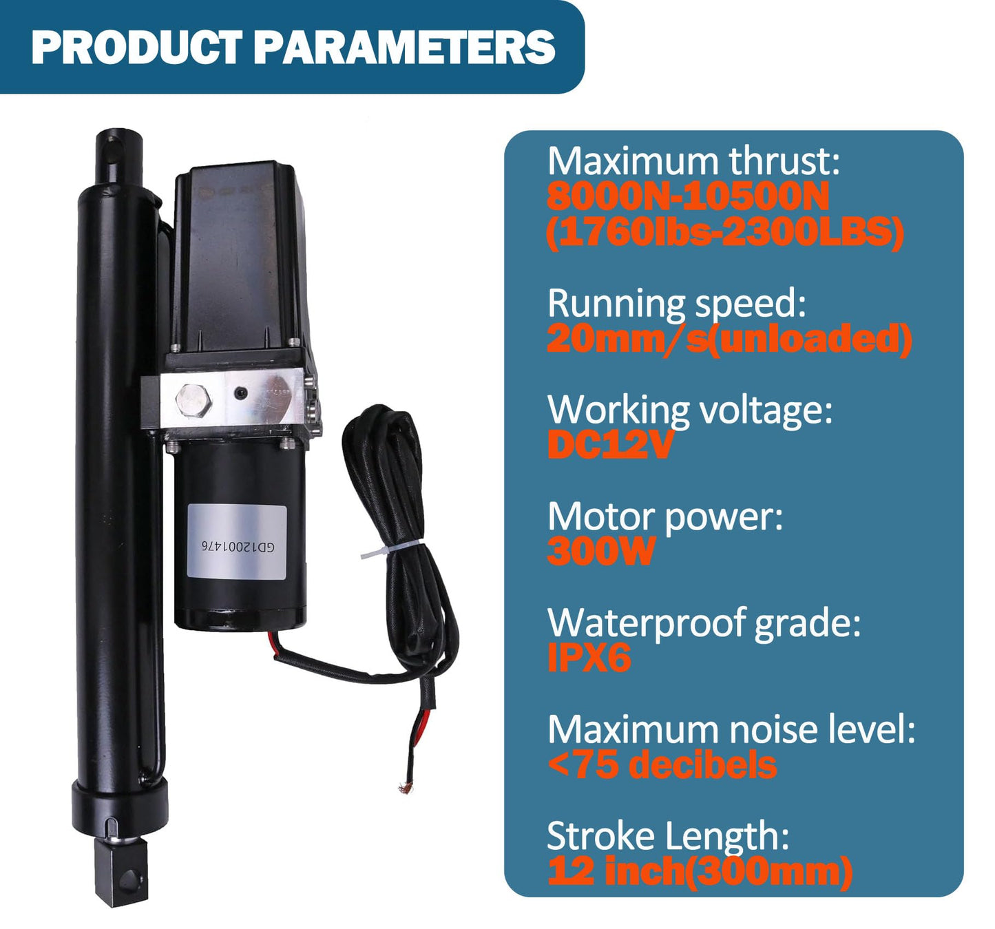 JEENDA DC 12V 12" Hydraulic Motor Heavy Duty Electric Linear Actuator 1700Lbs-2300lbs Compatible with Dump Trailers, Lift Tables, Solar Tracking System, Wheelchair Lift,Tractors,Cleaning Vehicle