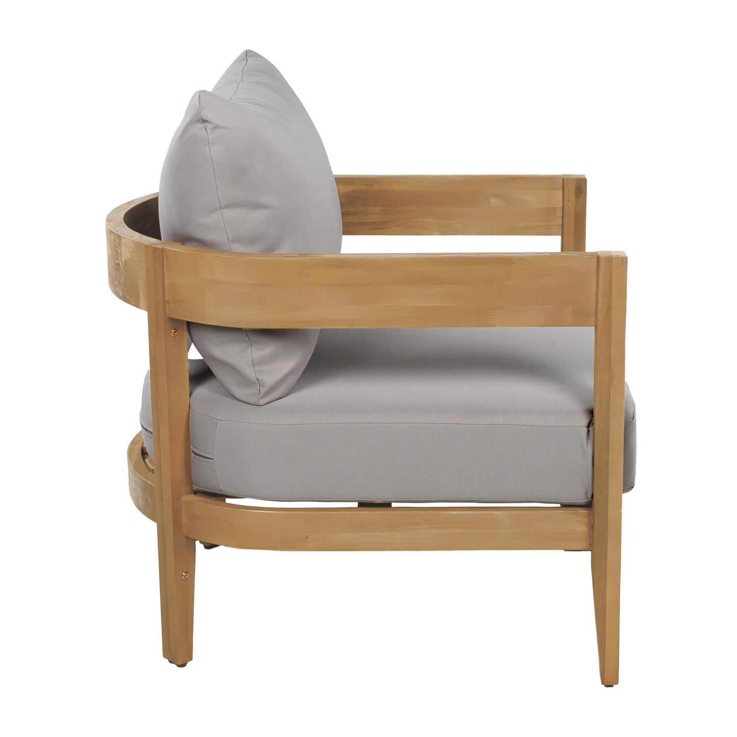 Christopher Knight Home Nadine Acacia Wood Club Chairs Set of 2, Outdoor Accent Chair, Tub Shape Design Armchair, Comfort Cushion Seating, Slat Open Back Reading Sofa for Balcony Garden, Teak+Gray