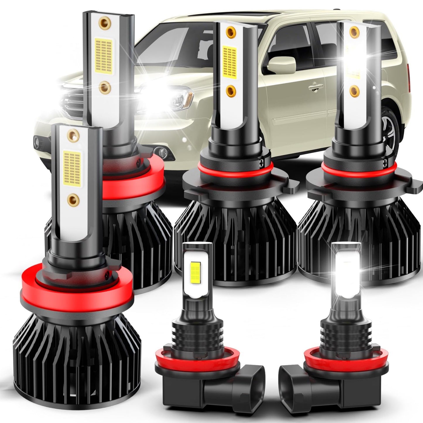 pfsynb LED Fog Light Bulbs for Honda Pilot (2006-2018), 9005+H11, 6000K White, 500% Brightness, IP68,
