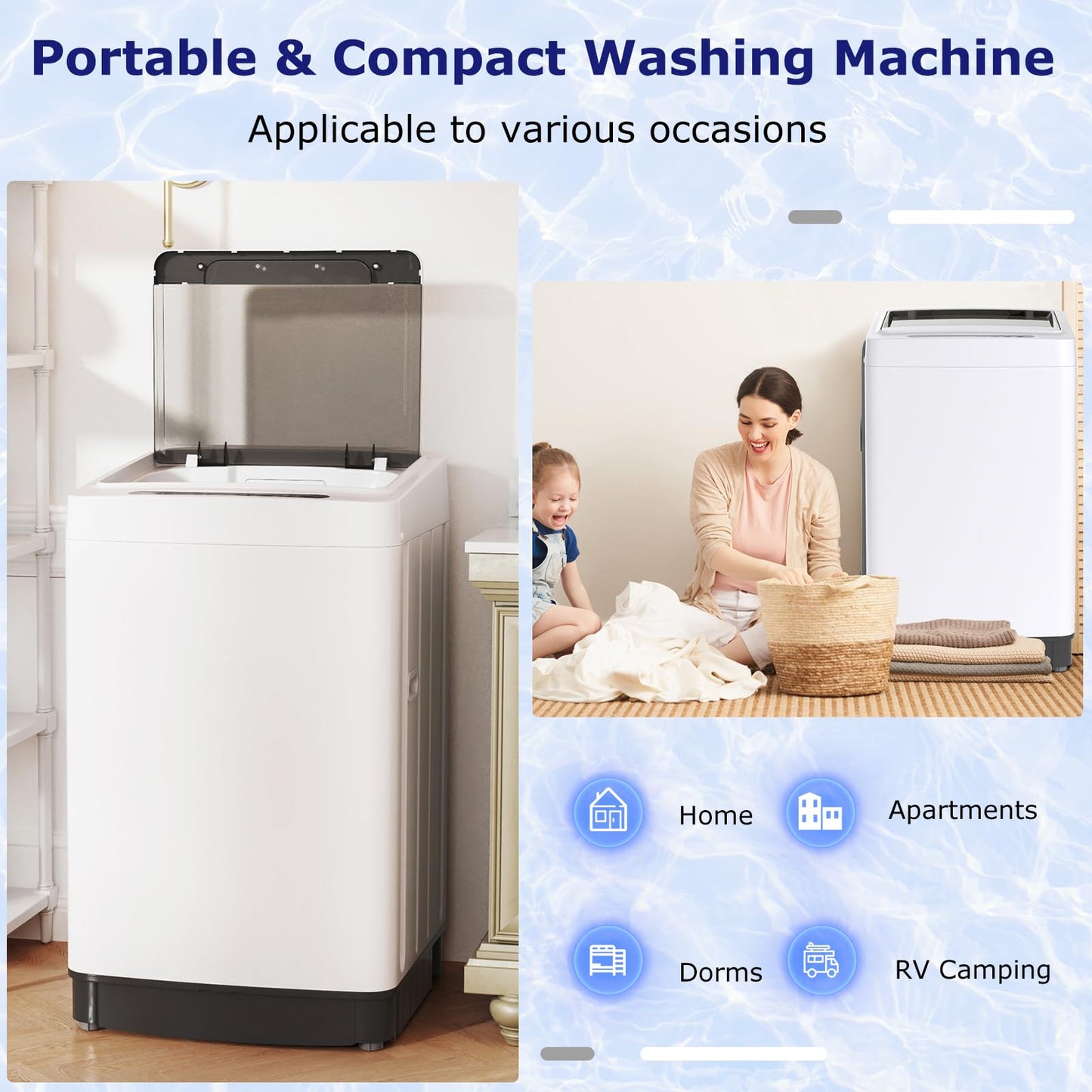 Giantex Portable Washing Machine, 1.5 cu.ft Compact Washer with Drain Pump, LED Display, 8 Programs, 10 Water Levels, Child Lock, 11 LBS Clothes Capacity for Apartment, Home, Dorms, RV (White & Black)