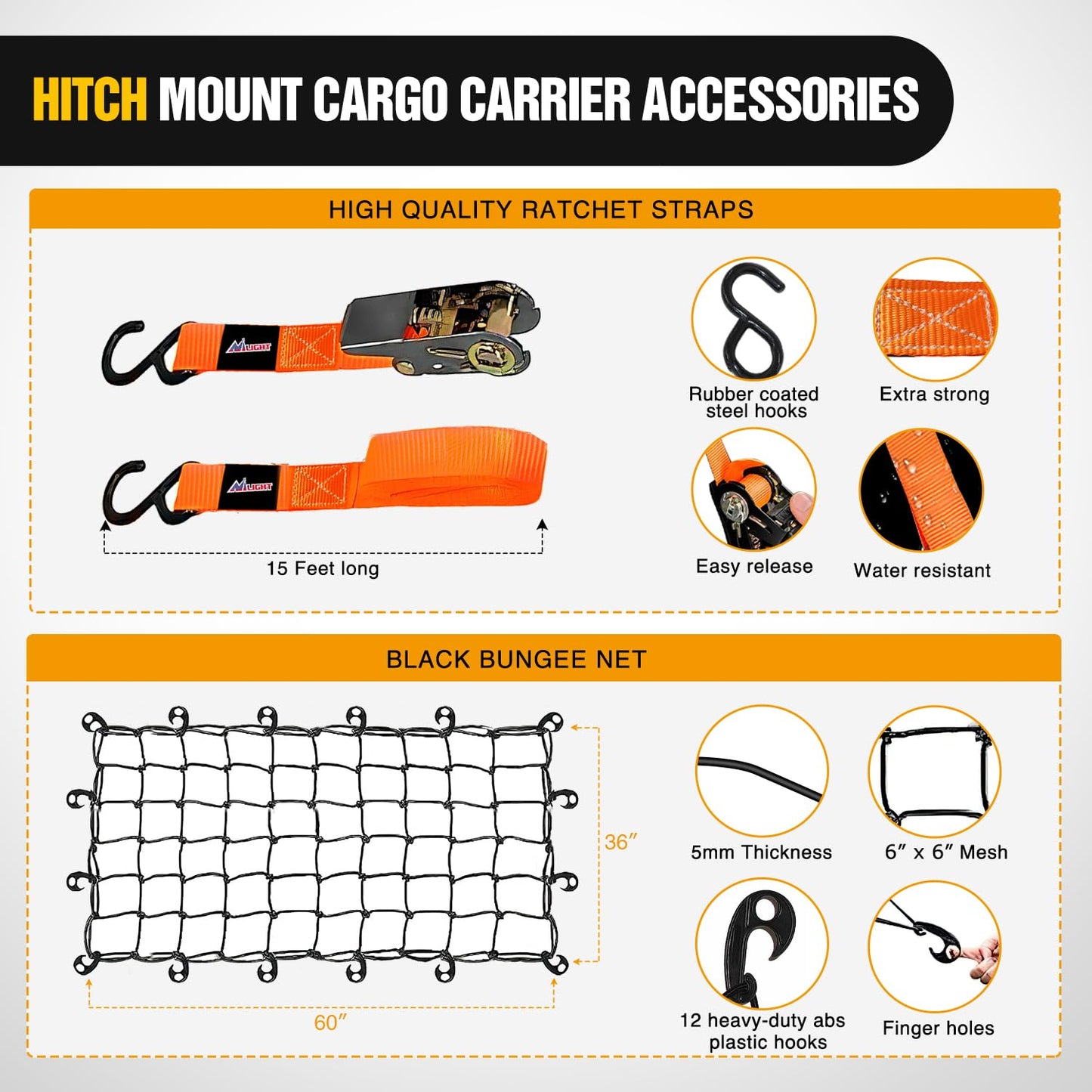 Nilight 64" x 39" x 6" Universal Roof Rack Cargo Basket Heavy-Duty 250LBS Capacity Rooftop Carrier Luggage Holder & Soft Waterproof|Cargo Bag|Net|Ratchet Straps for SUV Truck Vehicle