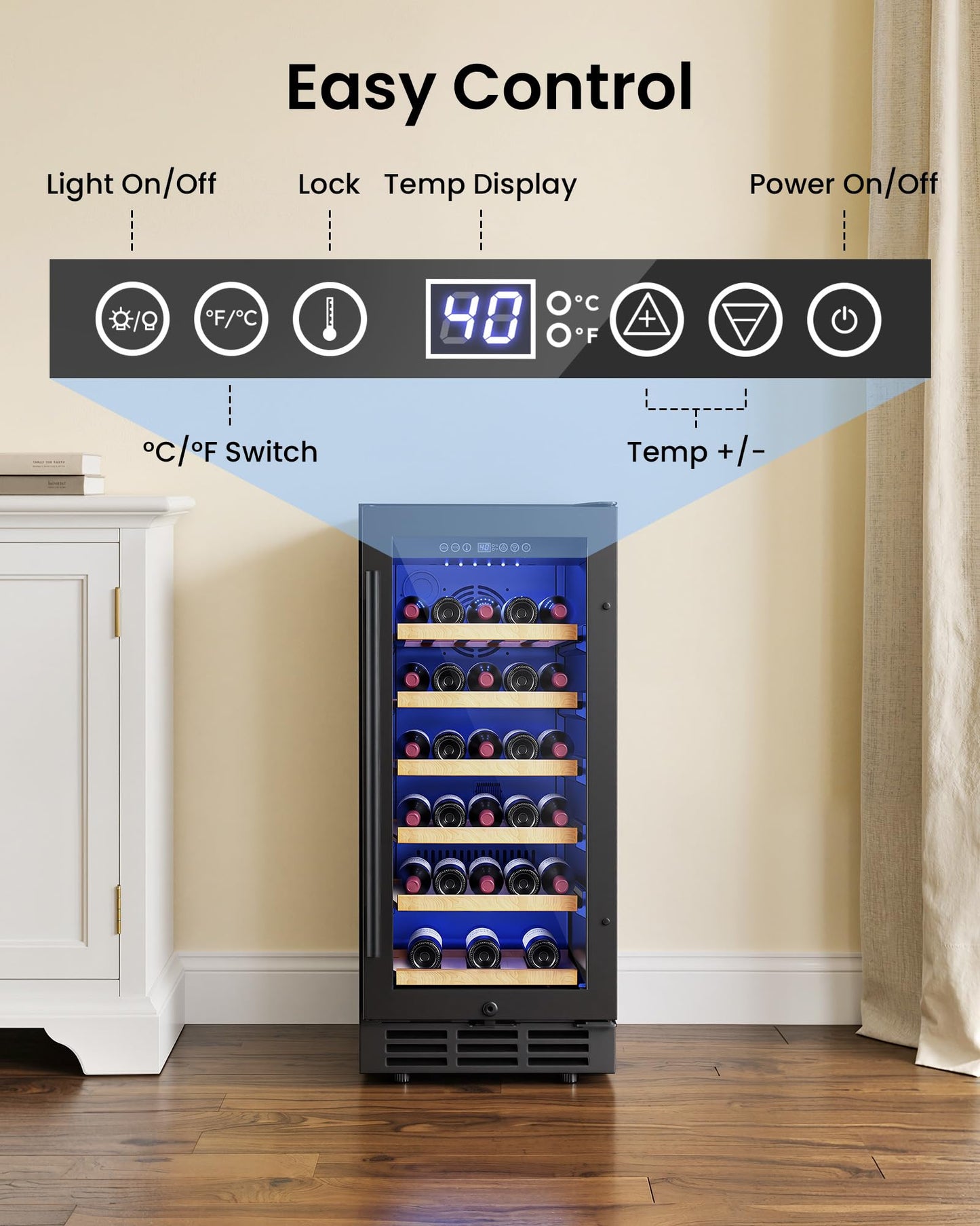 ICEVIVAL 15 Inch Wine Cooler Refrigerator, 28 Bottle Freestanding Wine Fridge with Compressor Cooling, Digital Temperature Control, UV Protected, Quiet Wine Cellar for Red White Champagne, Black