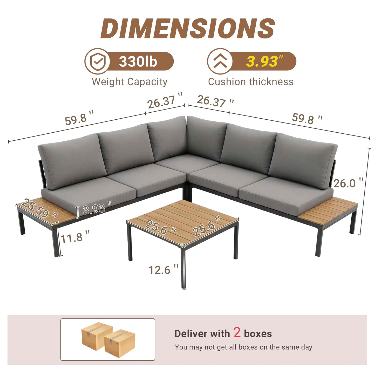 KEIKI 4-Piece L-Shaped Outdoor Patio Furniture Set, Rattan Patio Conversation Set with Coffee Table & 1 Corner Sofa & 2 Double Sofa, Wicker Curved Sectional Sofa Set, for Backyard, Light Gray