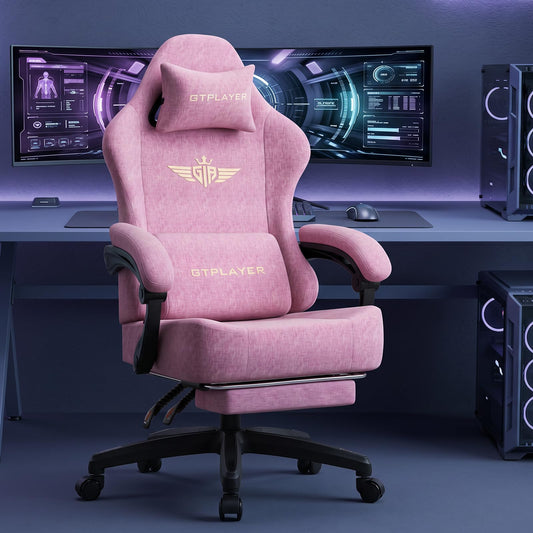 GTPLAYER Big and Tall Gaming Chair 400lbs Heavy Duty Office Chair with Foot Rest, High Back Pocket Spring Ergonomic Computer Chair for Adults, Wide Comfy Seated Cushion with Linkage Armrests, Pink