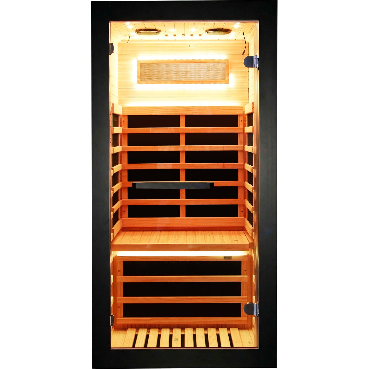YJSPSSW Single-Person Sauna Cabin – Compact Infrared Sauna with 8 Heating Plates, Starry Sky Lighting & Colorful Light Strips – Chilean Pine Wood Design (780x780x1580mm)