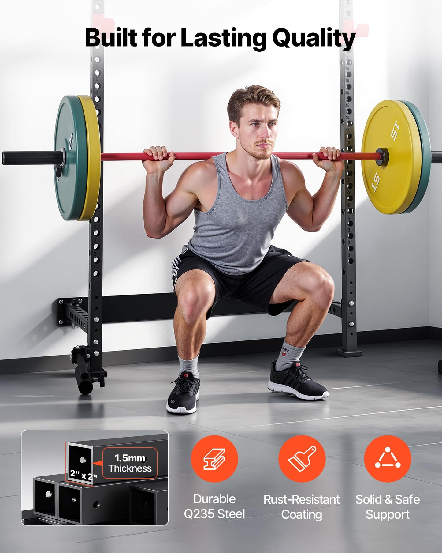 VEVOR Folding Power Cage, Wall-Mounted Power Rack Squat Rack, Multifunctional Strength Training Workout Equipment with Landmine Holder, Adjustable J-Hooks & Pull-Up Bar for Home Gym, 1000LBS Capacity