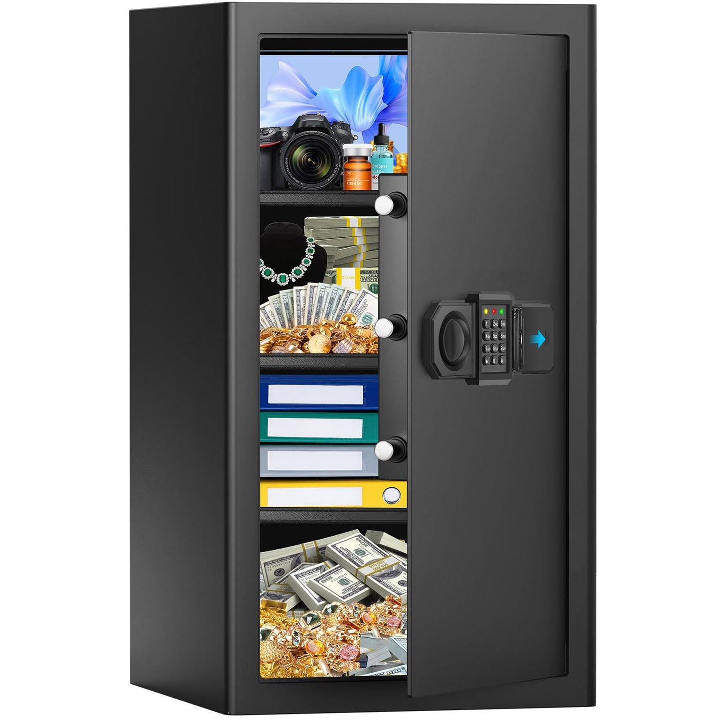 [25.6'' Tall] Large Home Safe, Digital Safe Box with Alarm System, Electronic Keypad and Emergency Keys, Security Cabinet Safes for Home Document Ammo Medicine