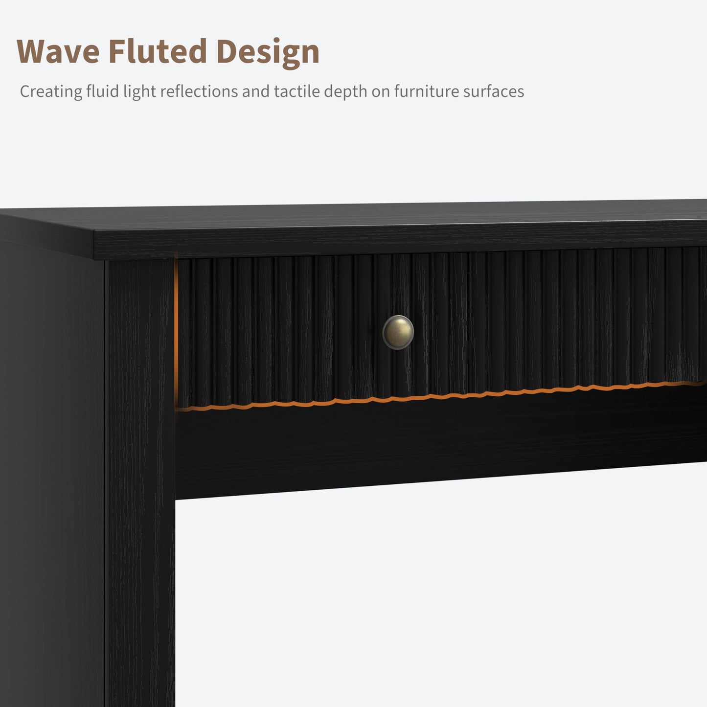 GAOMON 54'' Fluted Home Office Desk with Storage, Modern Executive Desk with Charging Station, Wooden Computer Desk with Drawers for Storage File, Writing Desk for Bedroom (Rustic Black)